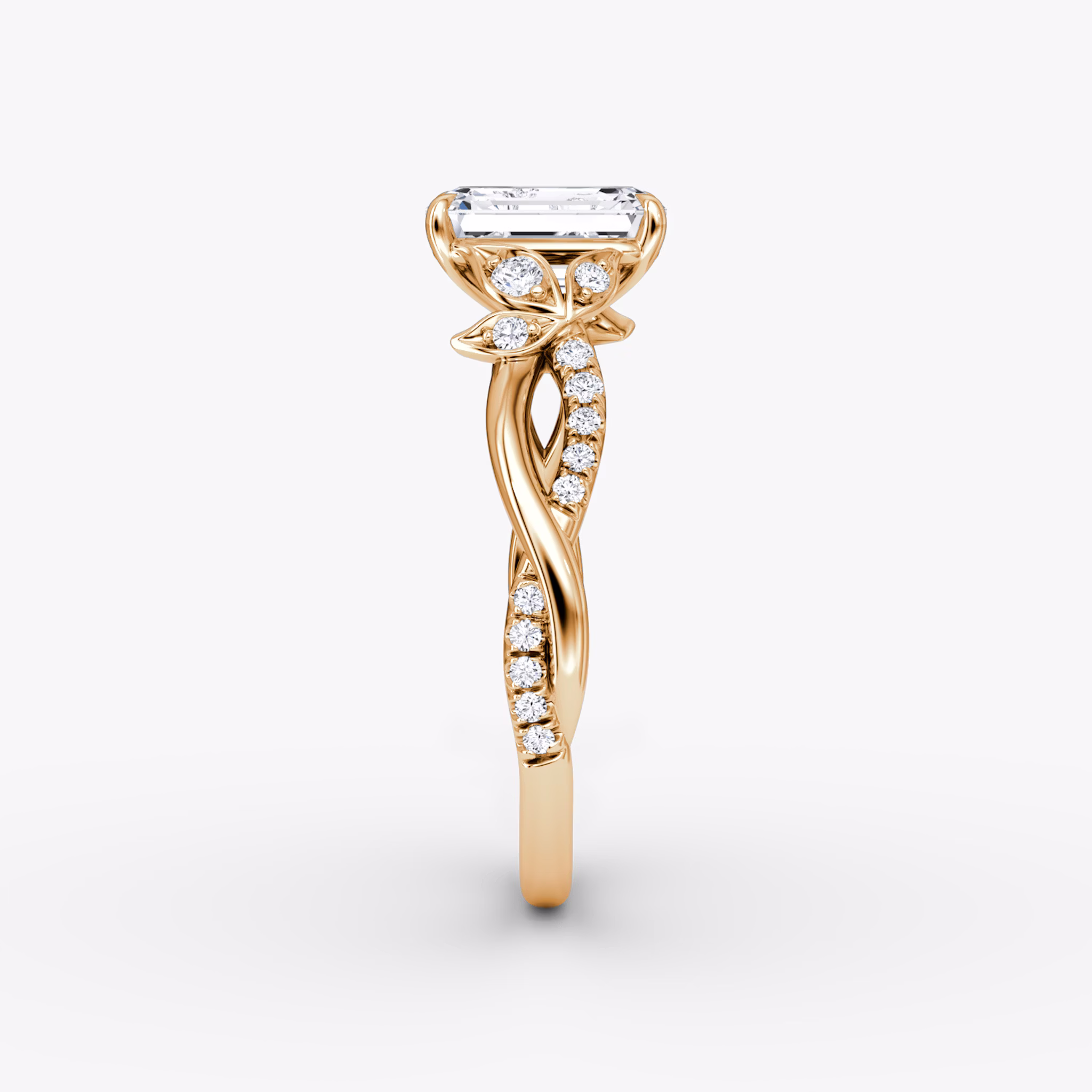 The Twisted Floral | Emerald | 14k | Rose Gold | bandAccent: Pavé | diamondOrientation: vertical | caratWeight: other