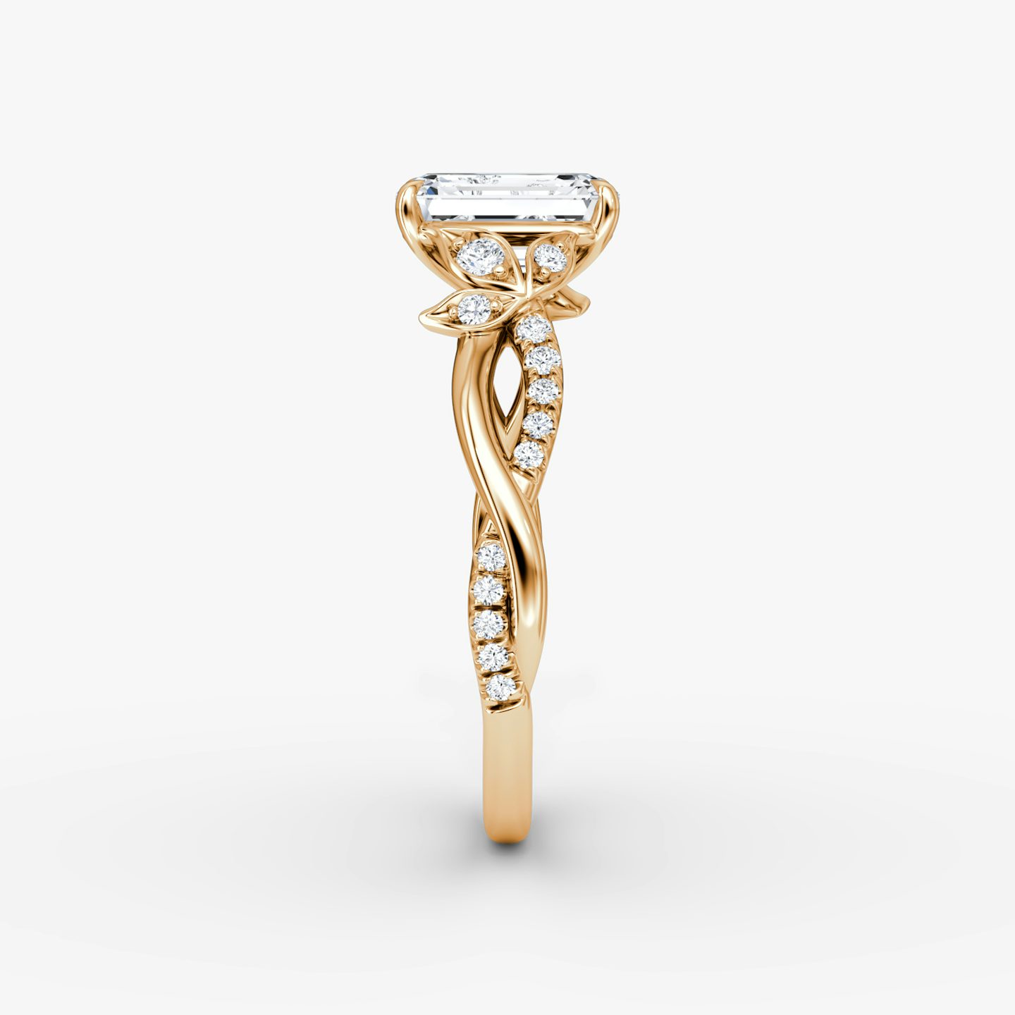 The Twisted Floral | Emerald | 14k | Rose Gold | bandAccent: Pavé | diamondOrientation: vertical | caratWeight: other