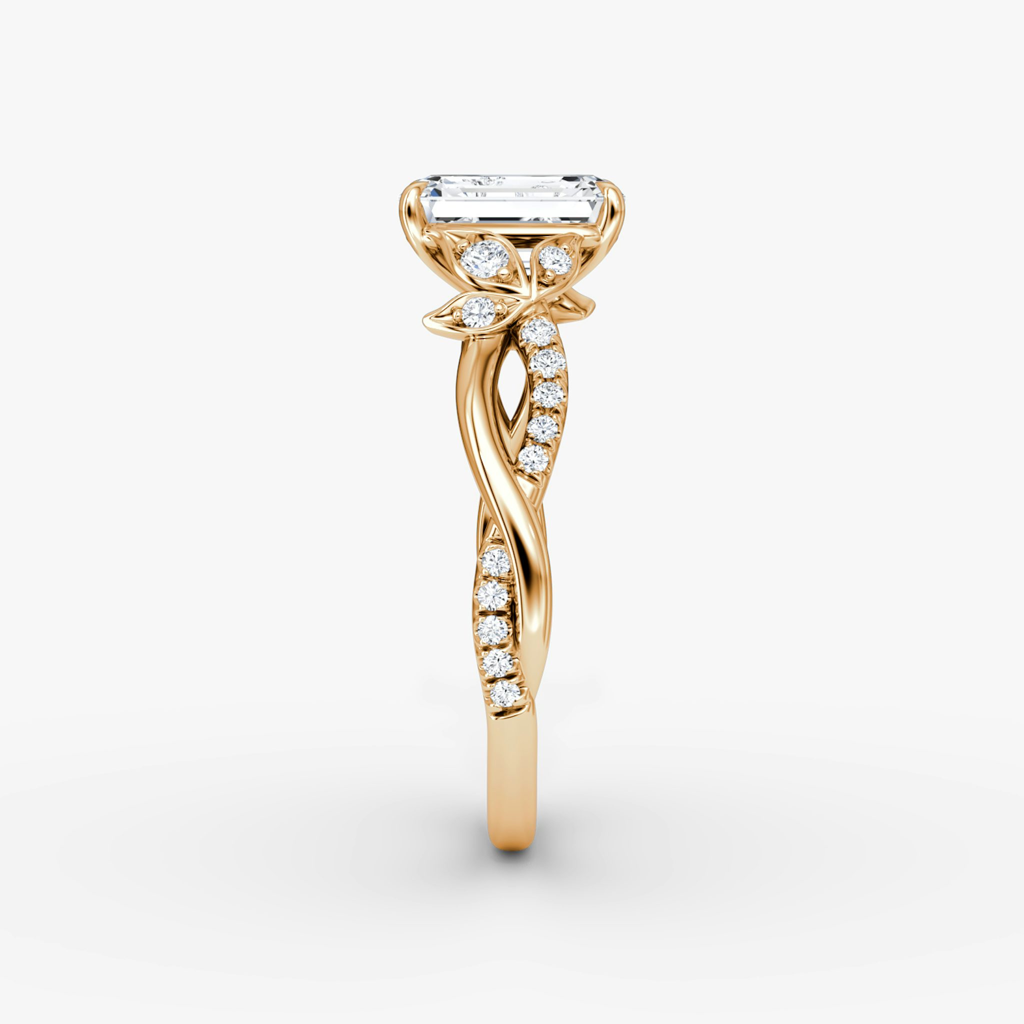 The Twisted Floral | Emerald | 14k | Rose Gold | bandAccent: Pavé | diamondOrientation: vertical | caratWeight: other