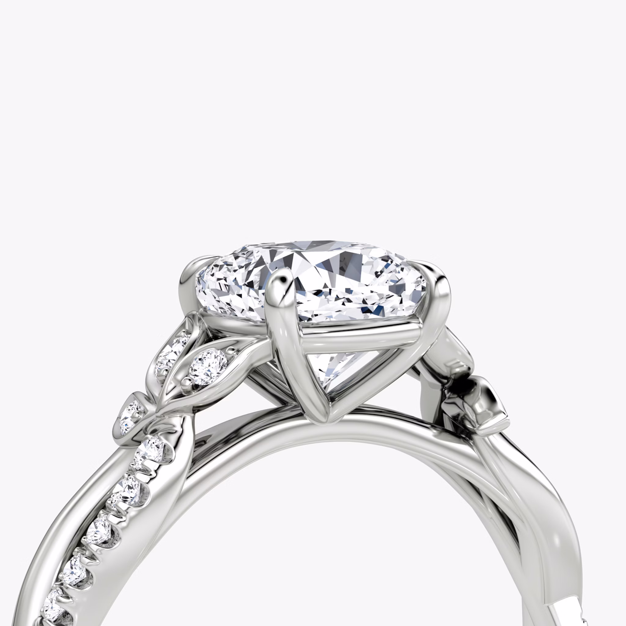 The Twisted Floral | Cushion | 18k | White Gold | bandAccent: Pavé | diamondOrientation: vertical | caratWeight: other