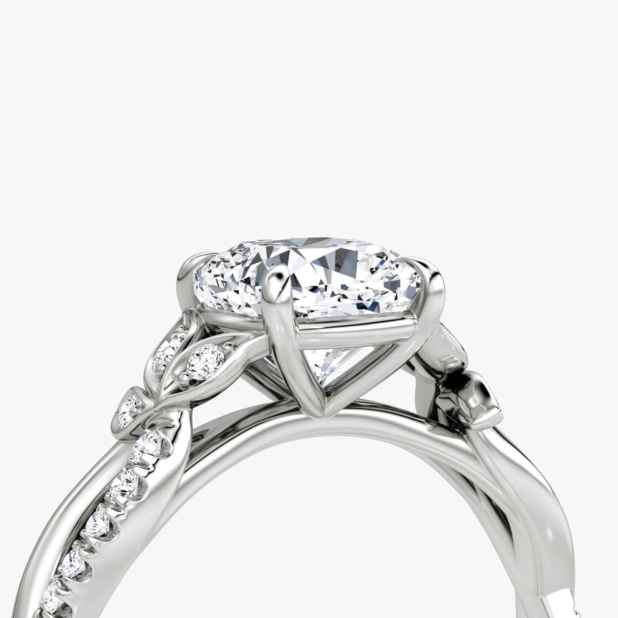 The Twisted Floral | Cushion | 18k | White Gold | bandAccent: Pavé | diamondOrientation: vertical | caratWeight: other