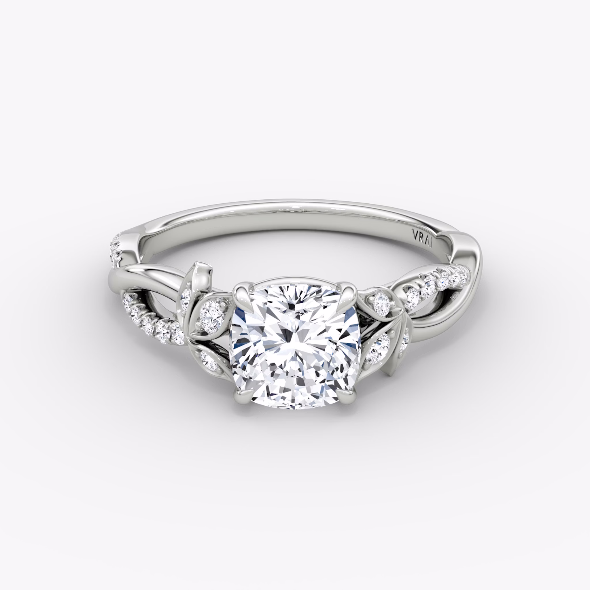 The Twisted Floral | Cushion | 18k | White Gold | bandAccent: Pavé | diamondOrientation: vertical | caratWeight: other