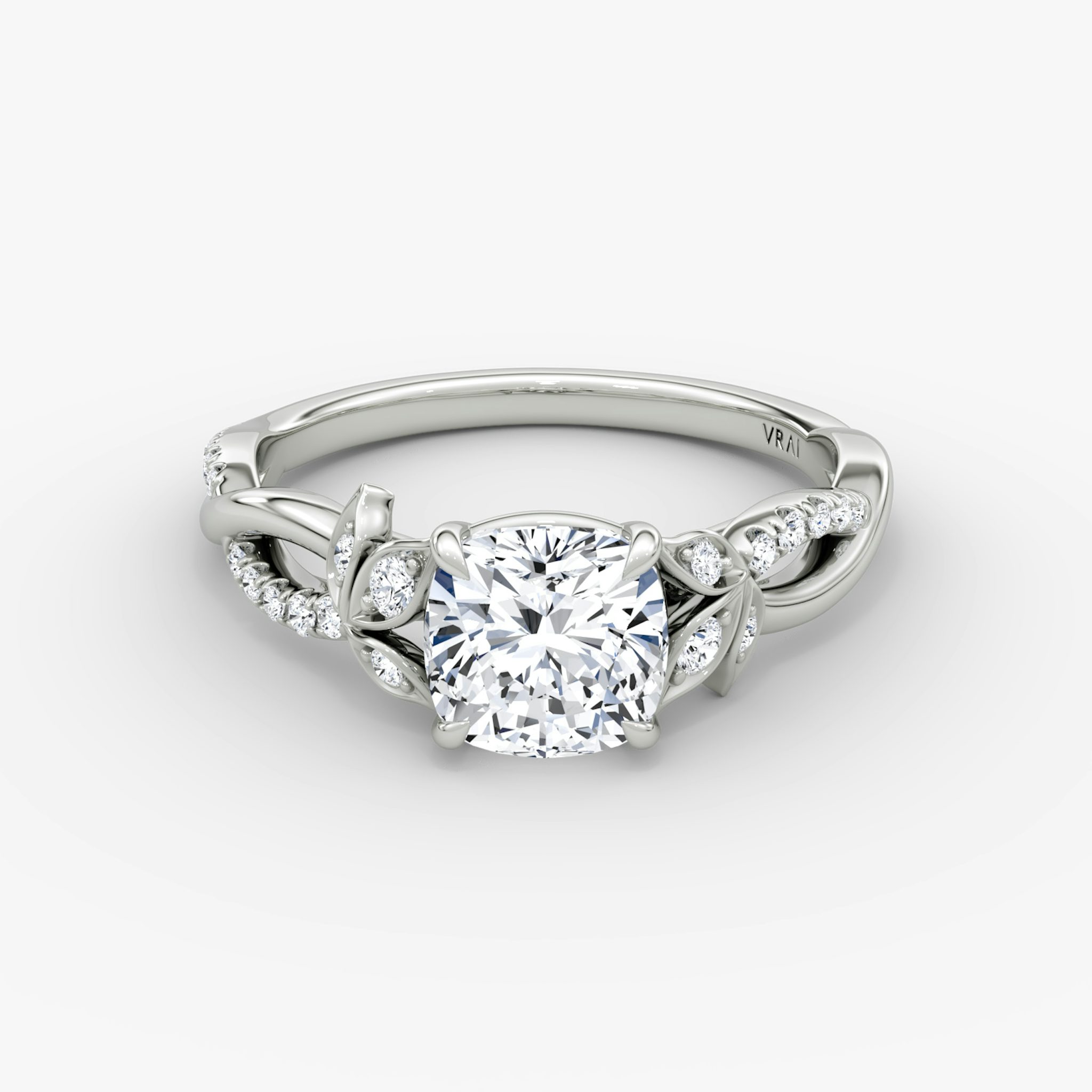 The Twisted Floral | Cushion | 18k | White Gold | bandAccent: Pavé | diamondOrientation: vertical | caratWeight: other
