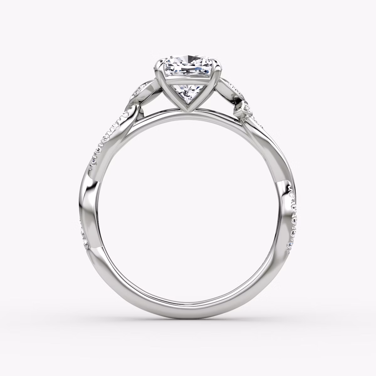 The Twisted Floral | Cushion | 18k | White Gold | bandAccent: Pavé | diamondOrientation: vertical | caratWeight: other