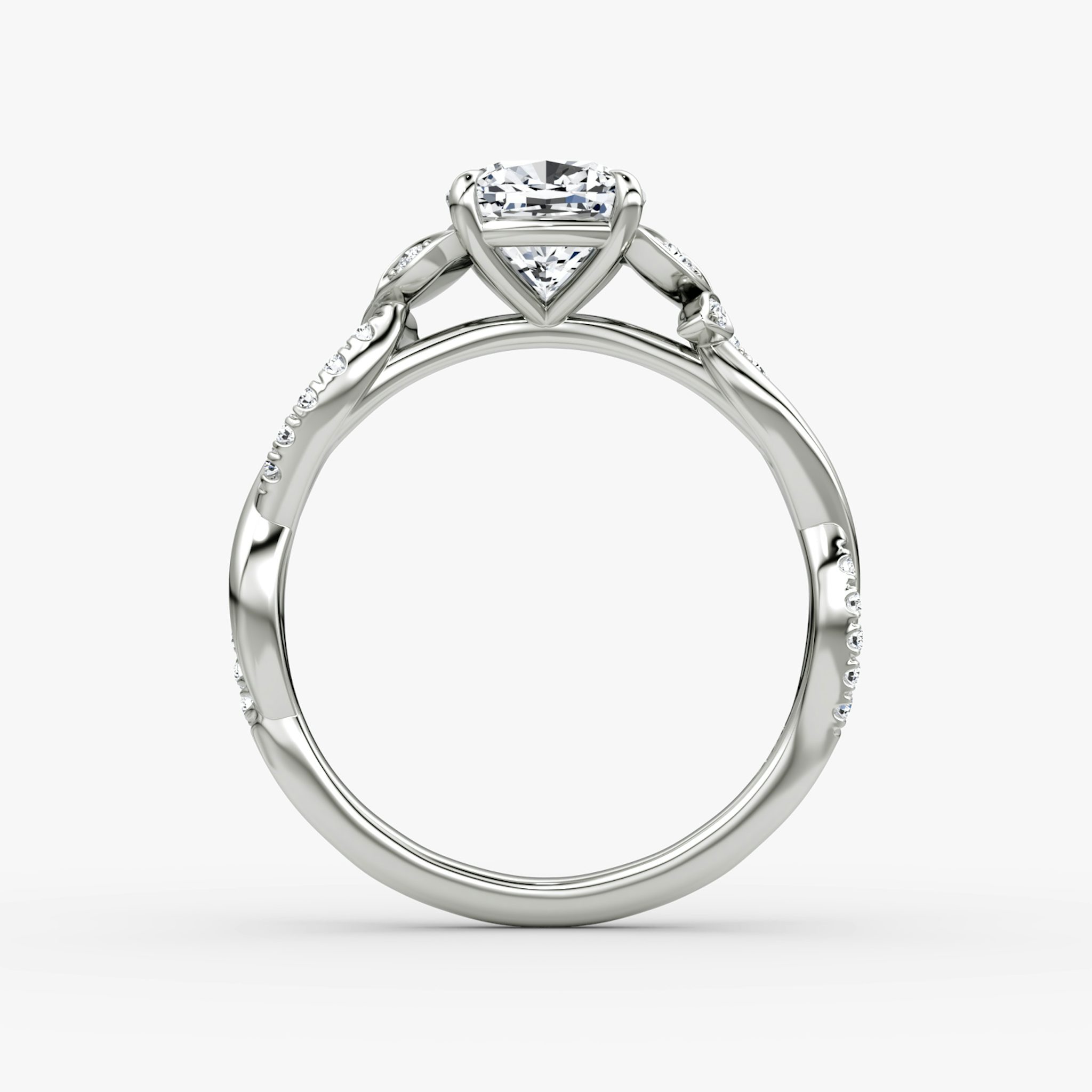 The Twisted Floral | Cushion | 18k | White Gold | bandAccent: Pavé | diamondOrientation: vertical | caratWeight: other