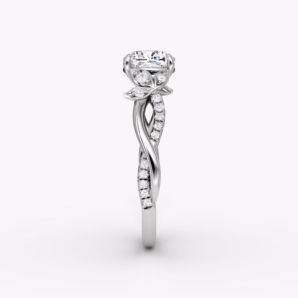 The Twisted Floral | Cushion | 18k | White Gold | bandAccent: Pavé | diamondOrientation: vertical | caratWeight: other