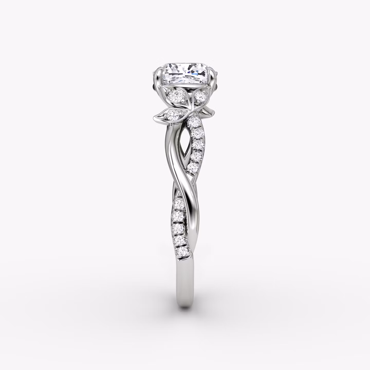 Twisted Floral  | Cushion | 18k | Weißgold | bandAccent: Mit Pavé-Besatz | diamondOrientation: vertical | caratWeight: other