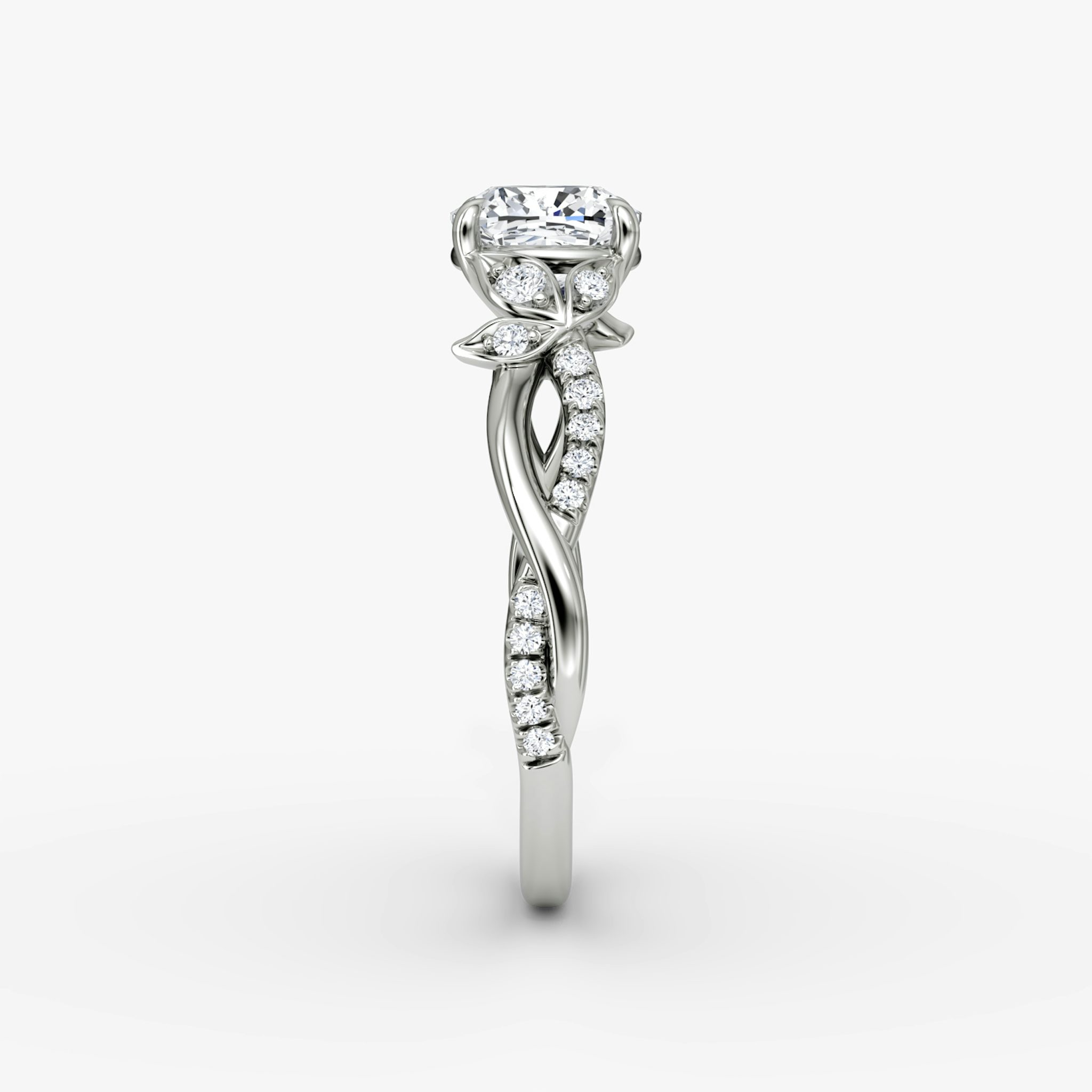 The Twisted Floral | Cushion | 18k | White Gold | bandAccent: Pavé | diamondOrientation: vertical | caratWeight: other