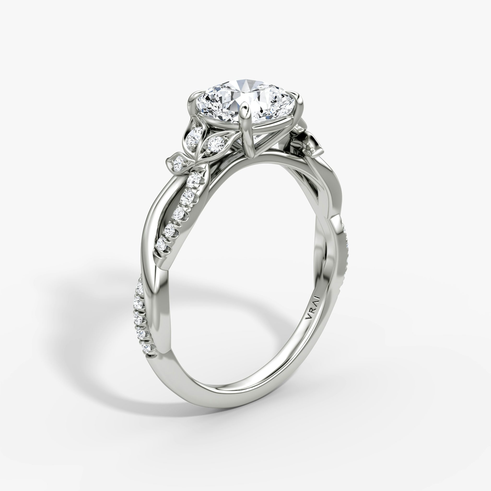 The Twisted Floral | Cushion | 18k | White Gold | bandAccent: Pavé | diamondOrientation: vertical | caratWeight: other