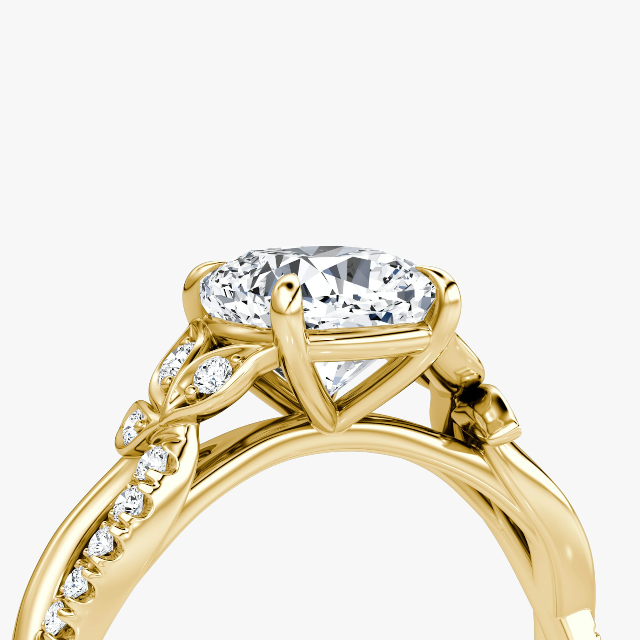 The Twisted Floral | Cushion | 18k | Yellow Gold | bandAccent: Pavé | diamondOrientation: vertical | caratWeight: other
