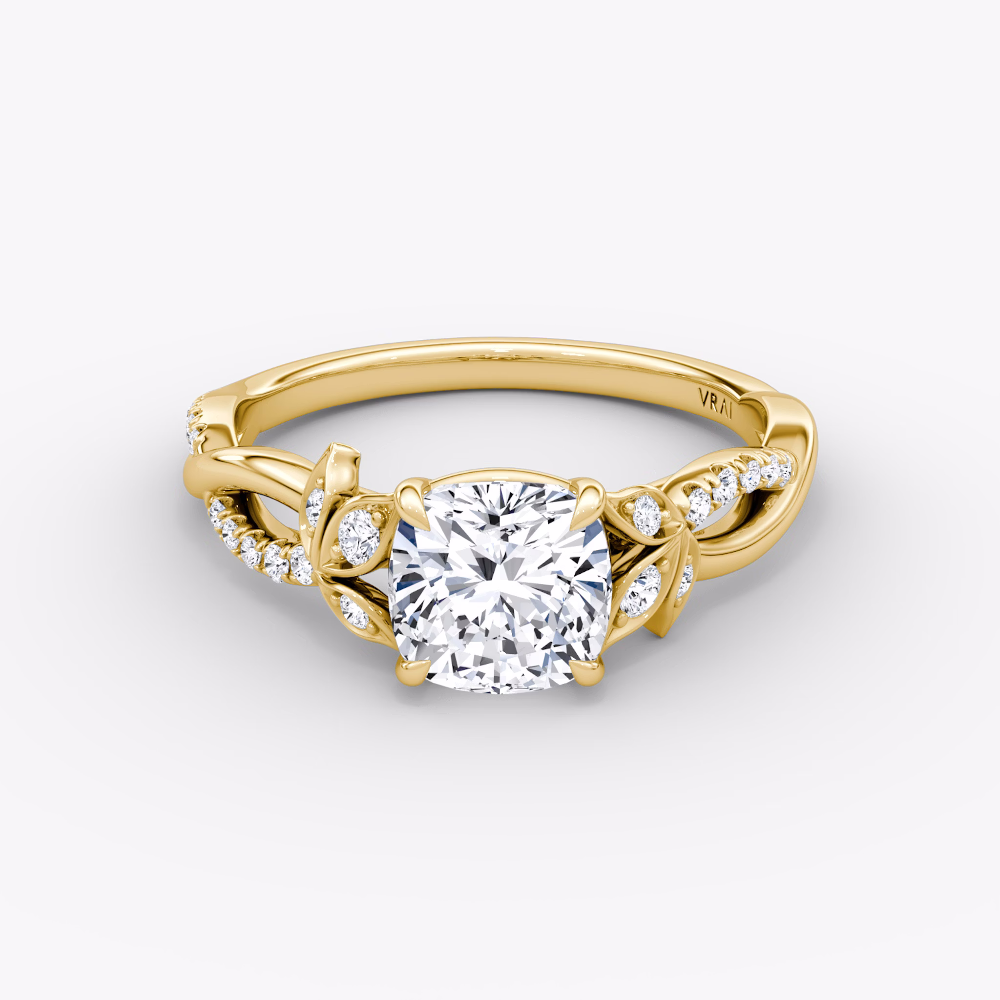 The Twisted Floral | Cushion | 18k | Yellow Gold | bandAccent: Pavé | diamondOrientation: vertical | caratWeight: other