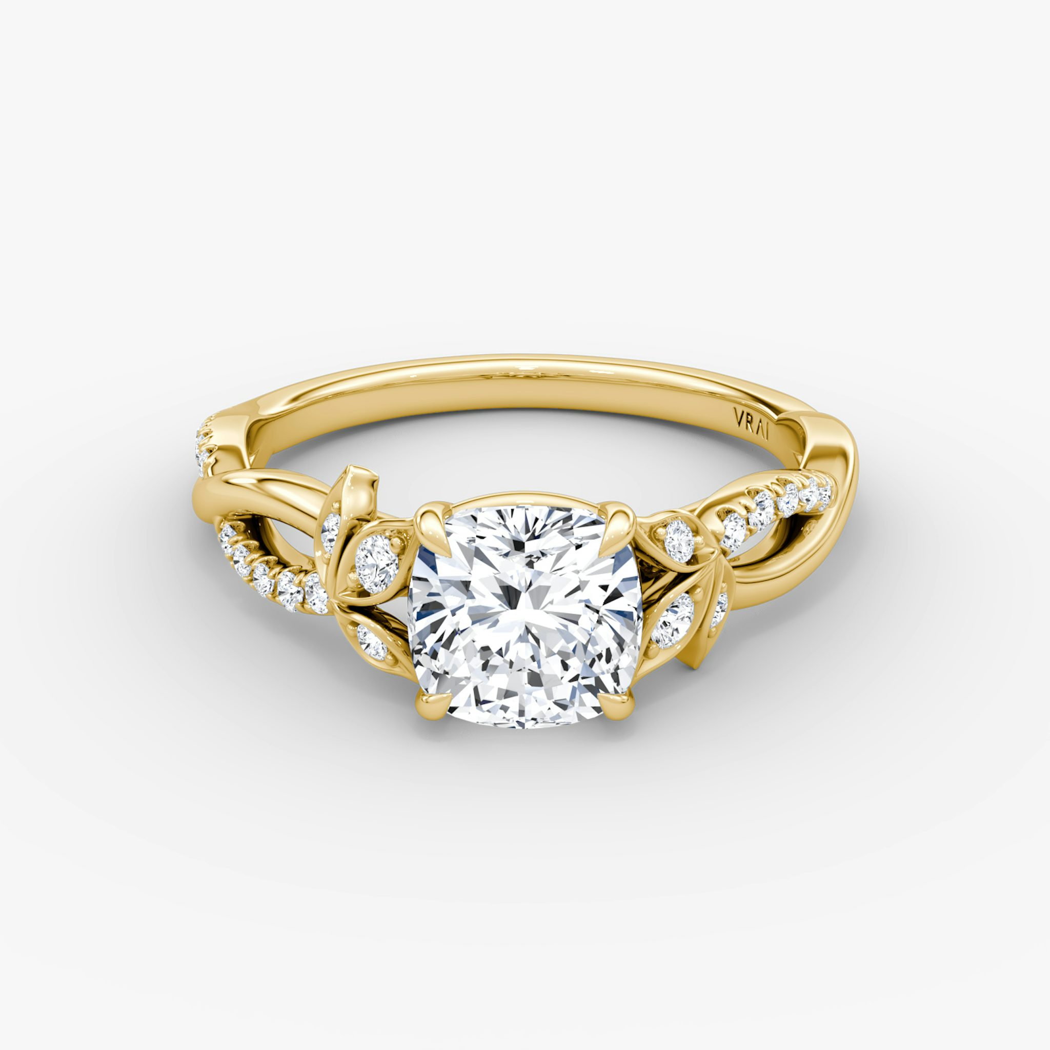 The Twisted Floral | Cushion | 18k | Yellow Gold | bandAccent: Pavé | diamondOrientation: vertical | caratWeight: other