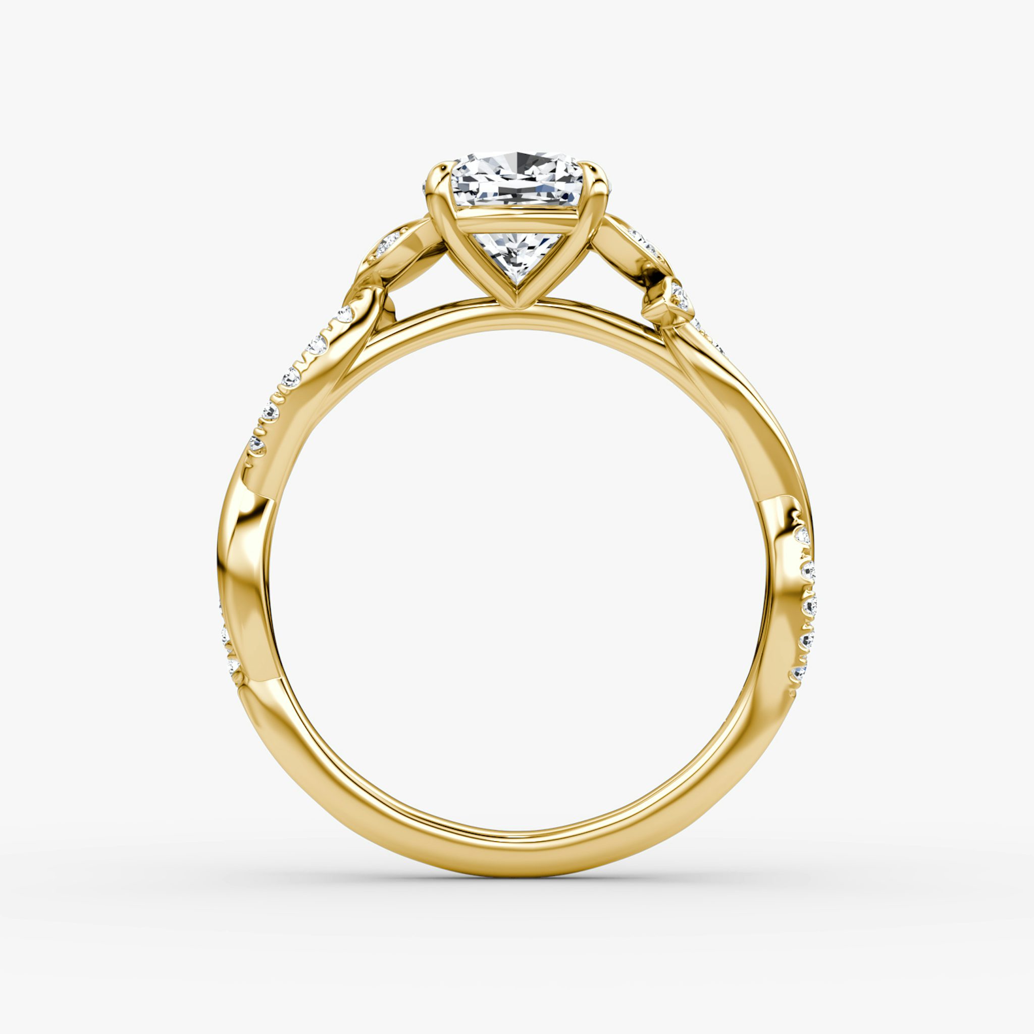 The Twisted Floral | Cushion | 18k | Yellow Gold | bandAccent: Pavé | diamondOrientation: vertical | caratWeight: other