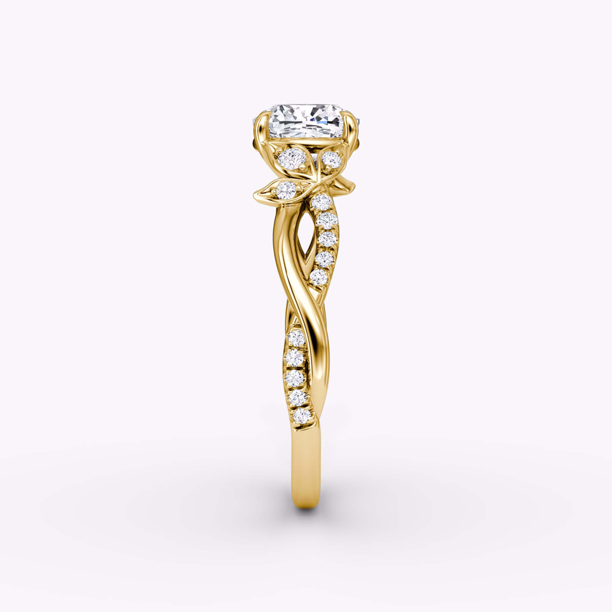 The Twisted Floral | Cushion | 18k | Yellow Gold | bandAccent: Pavé | diamondOrientation: vertical | caratWeight: other