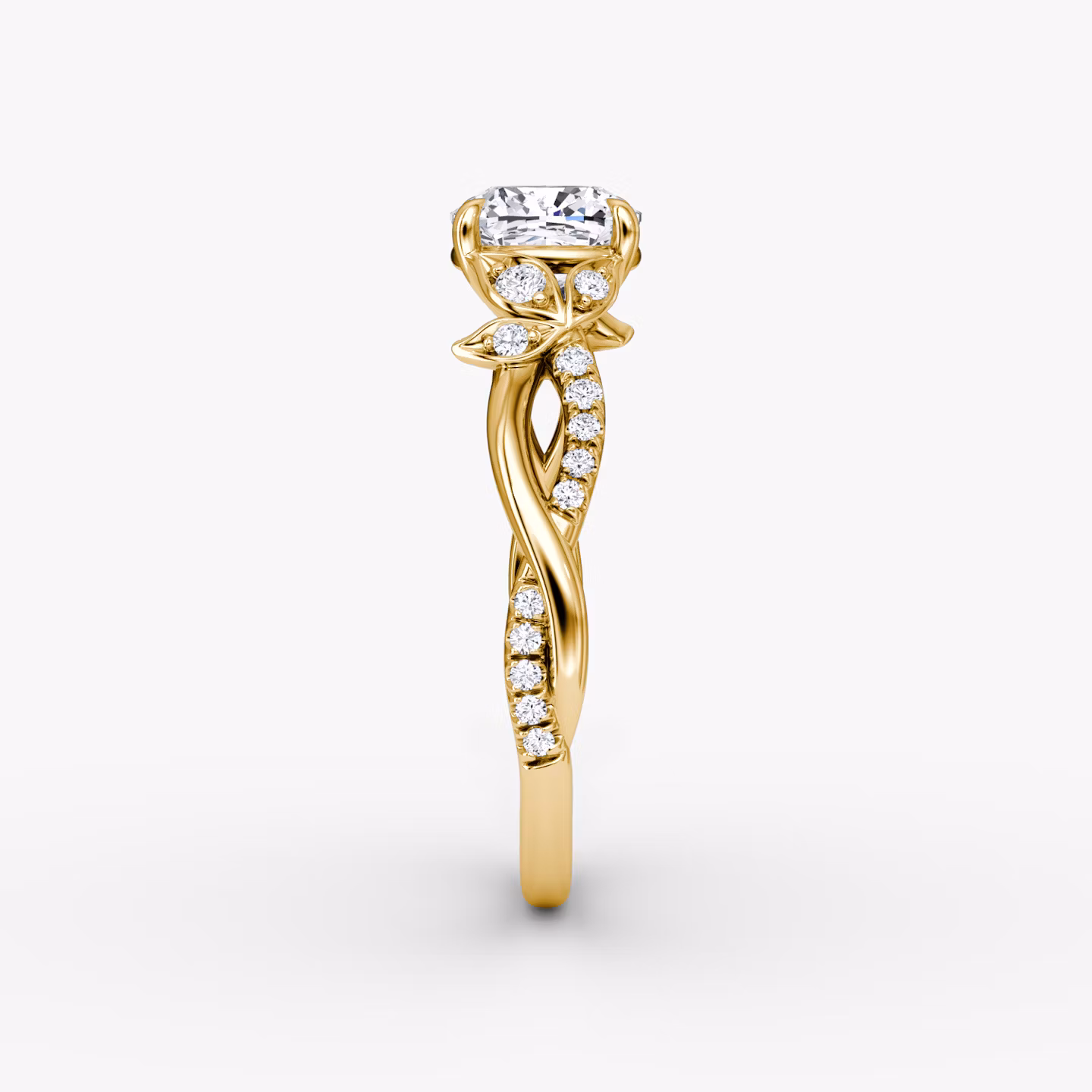 The Twisted Floral | Cushion | 18k | Yellow Gold | bandAccent: Pavé | diamondOrientation: vertical | caratWeight: other