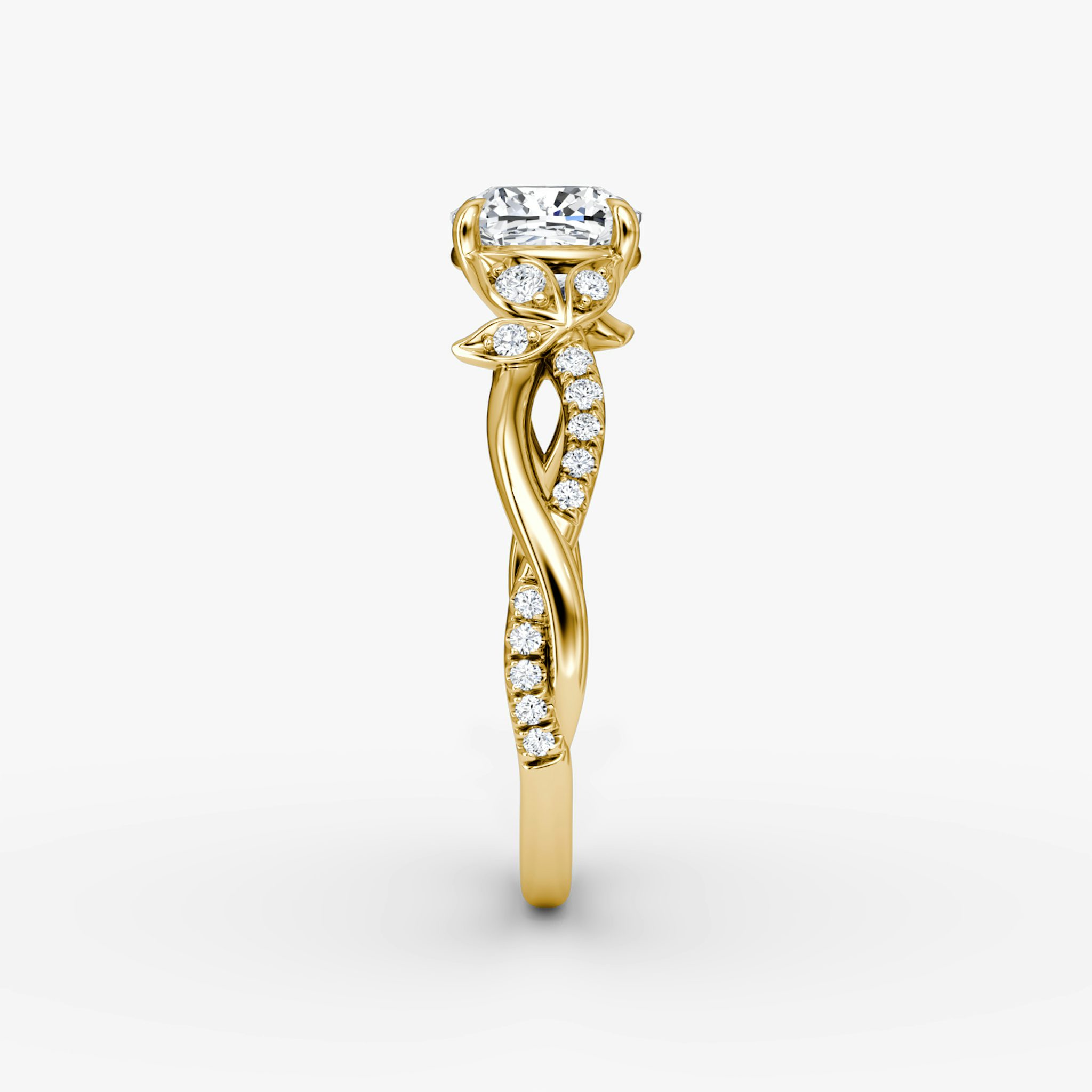 The Twisted Floral | Cushion | 18k | Yellow Gold | bandAccent: Pavé | diamondOrientation: vertical | caratWeight: other