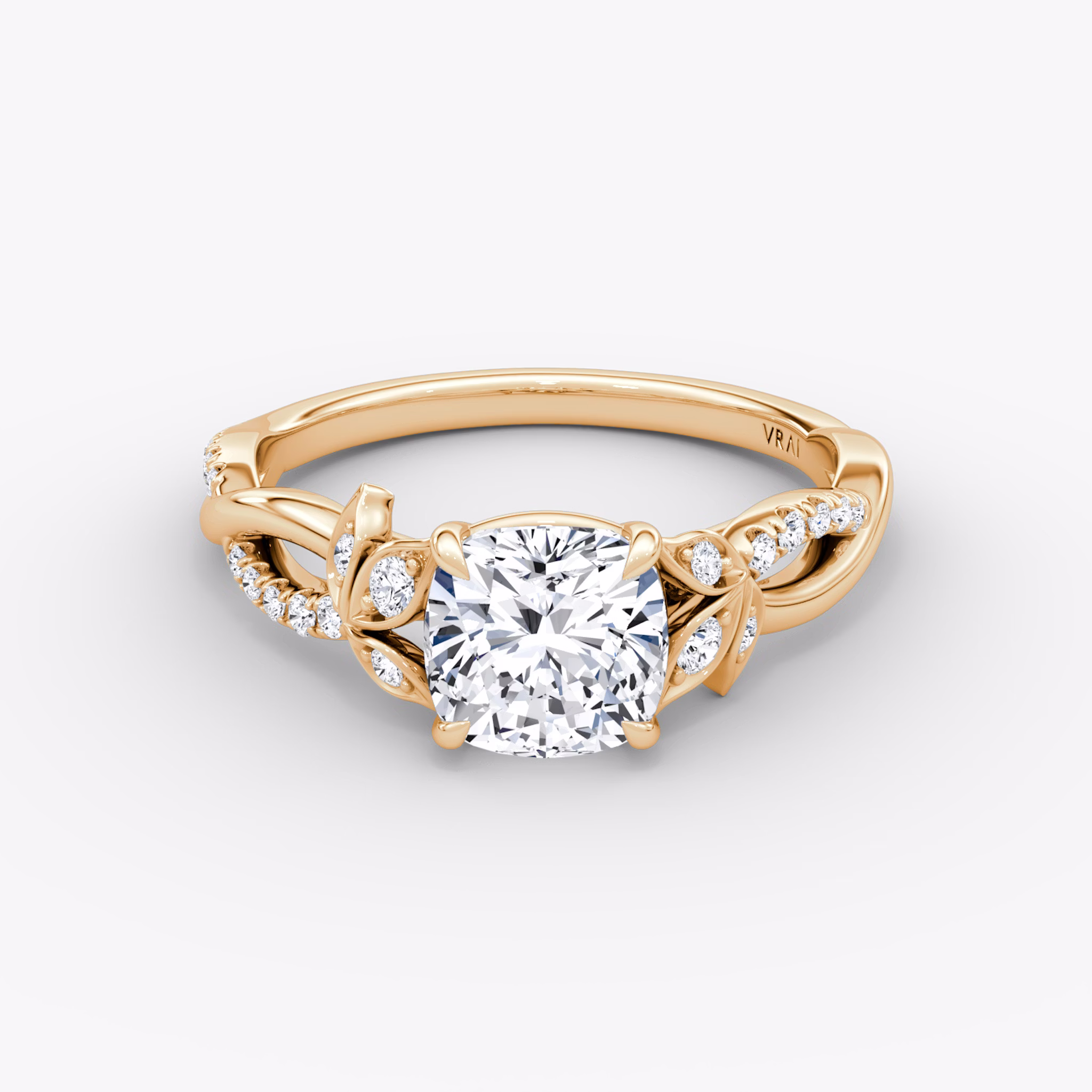 The Twisted Floral | Cushion | 14k | Rose Gold | bandAccent: Pavé | diamondOrientation: vertical | caratWeight: other