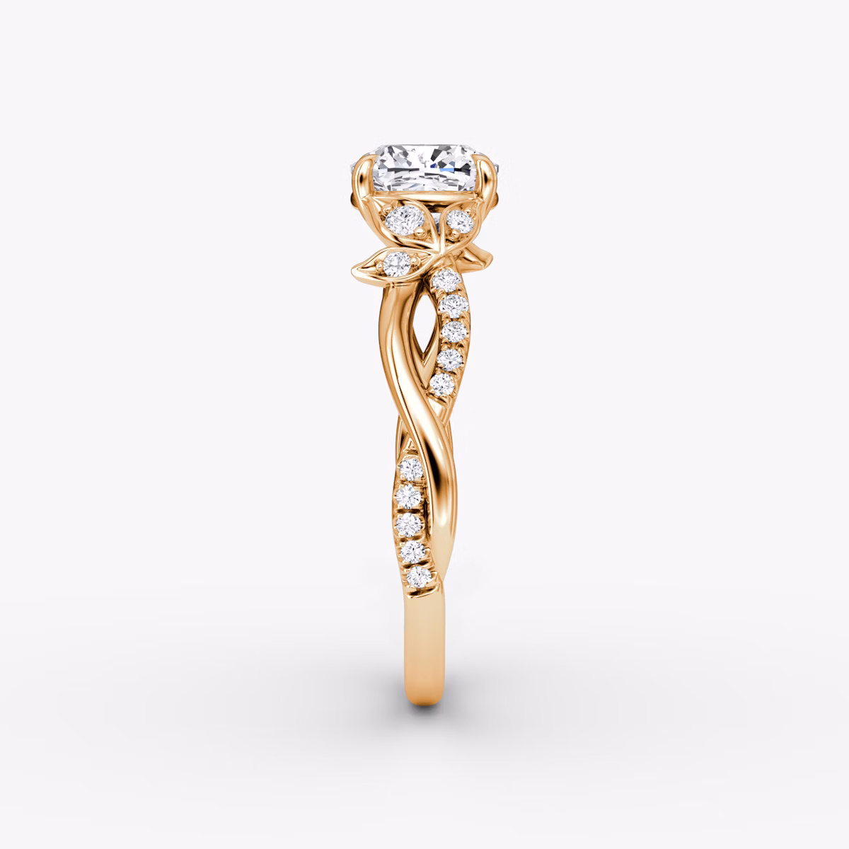 The Twisted Floral | Cushion | 14k | Rose Gold | bandAccent: Pavé | diamondOrientation: vertical | caratWeight: other