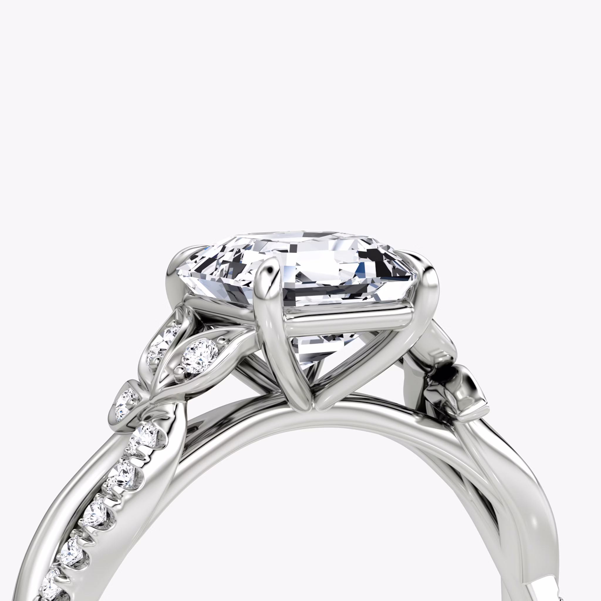 The Twisted Floral | Asscher | Platinum | bandAccent: Pavé | diamondOrientation: vertical | caratWeight: other