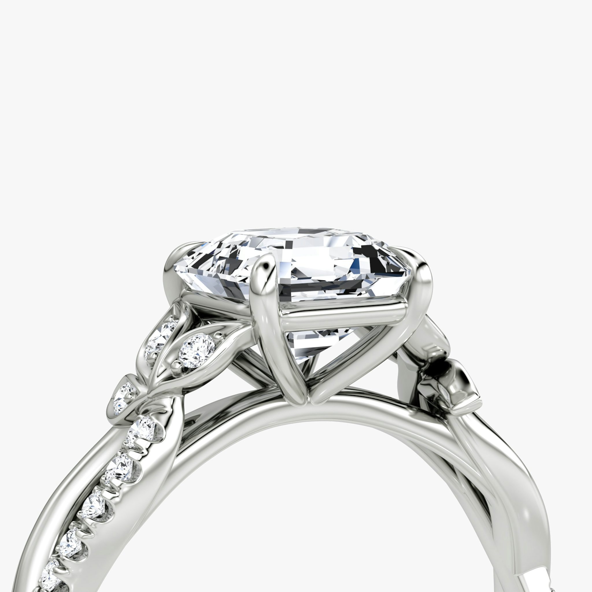 The Twisted Floral | Asscher | Platinum | bandAccent: Pavé | diamondOrientation: vertical | caratWeight: other