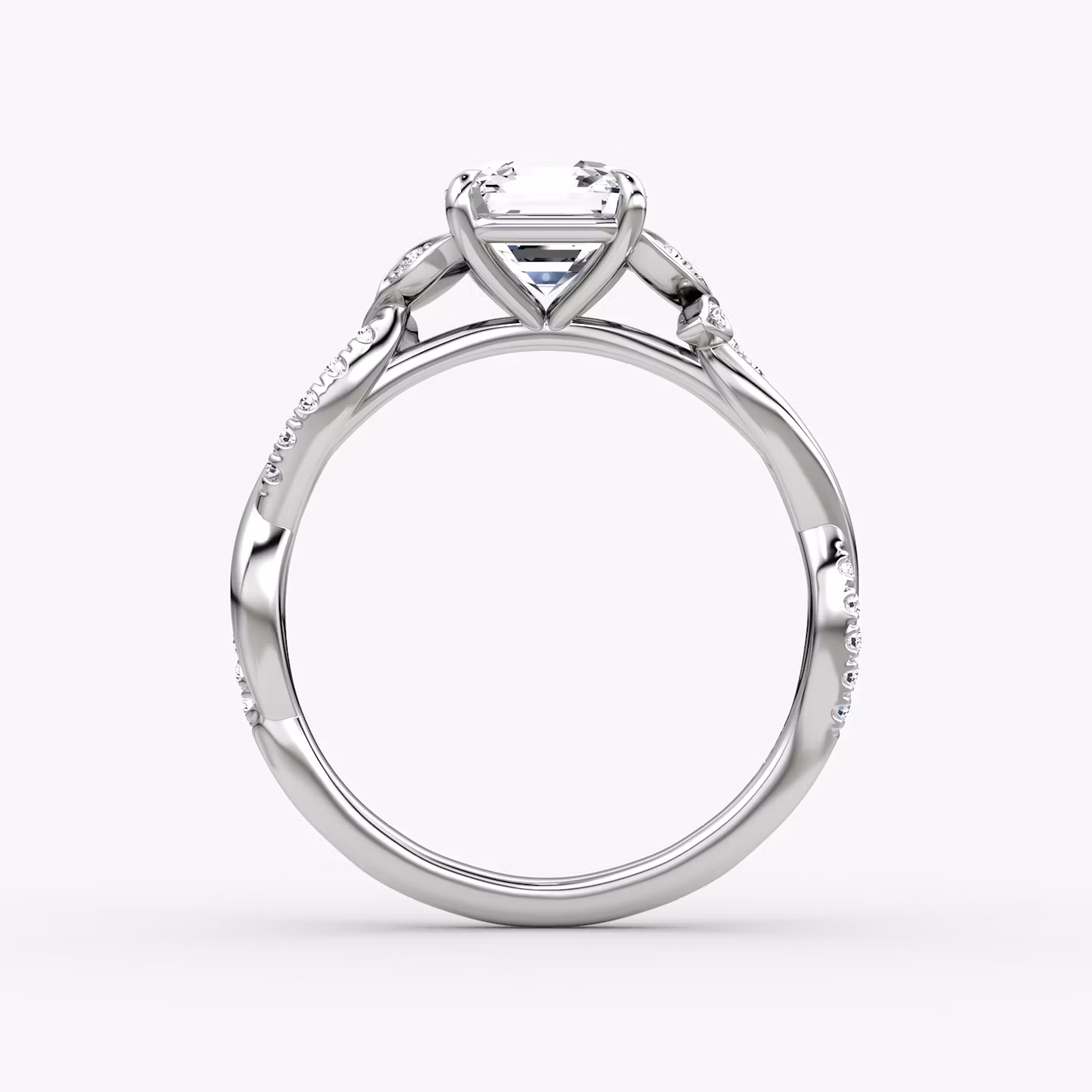 Anillo de compromiso Twisted Floral  | Asscher | 18k | Oro blanco | bandAccent: Pavé | diamondOrientation: vertical | caratWeight: other