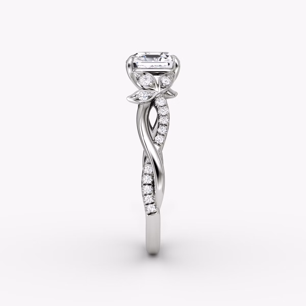 The Twisted Floral | Asscher | Platinum | bandAccent: Pavé | diamondOrientation: vertical | caratWeight: other