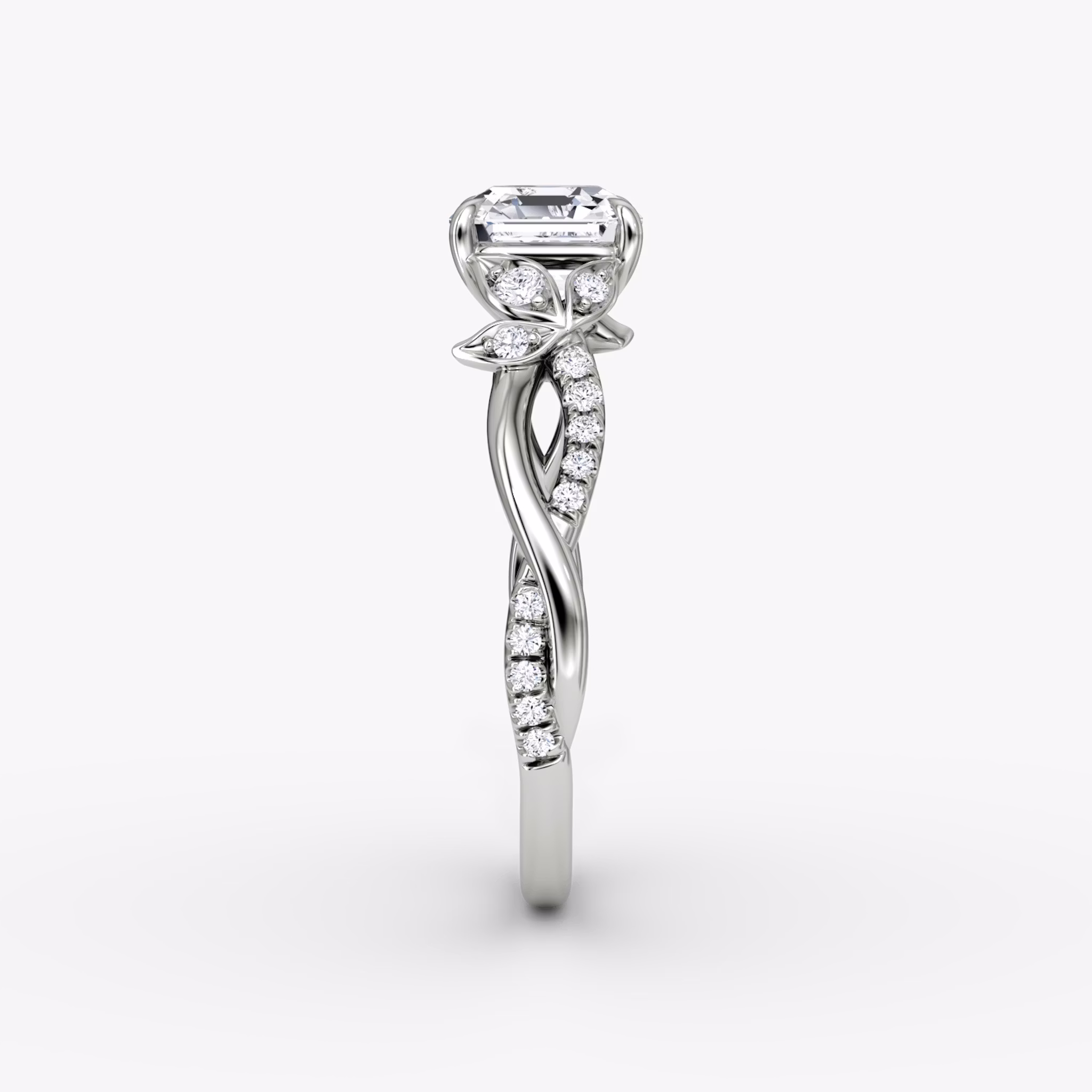 The Twisted Floral | Asscher | Platinum | bandAccent: Pavé | diamondOrientation: vertical | caratWeight: other