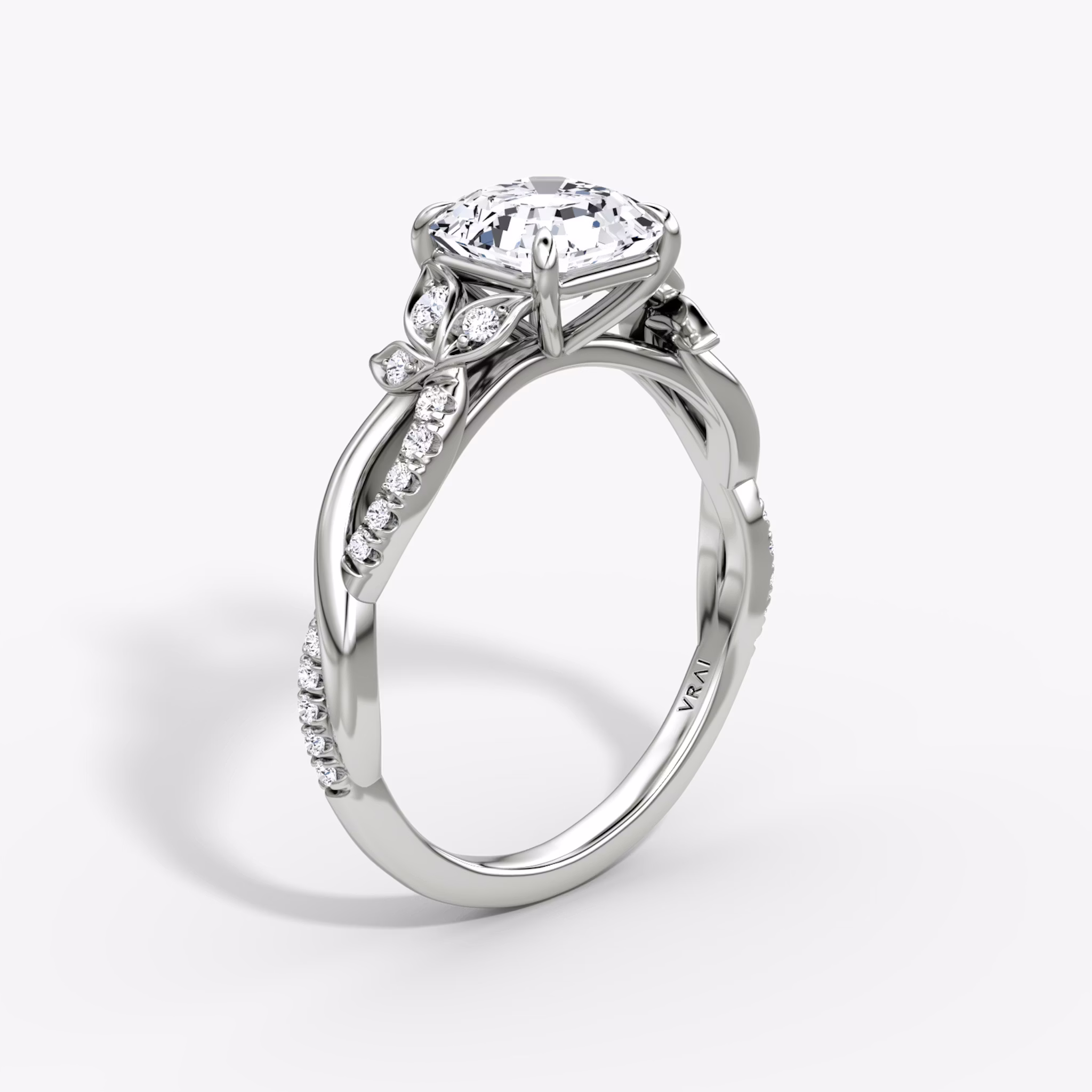 The Twisted Floral | Asscher | Platinum | bandAccent: Pavé | diamondOrientation: vertical | caratWeight: other