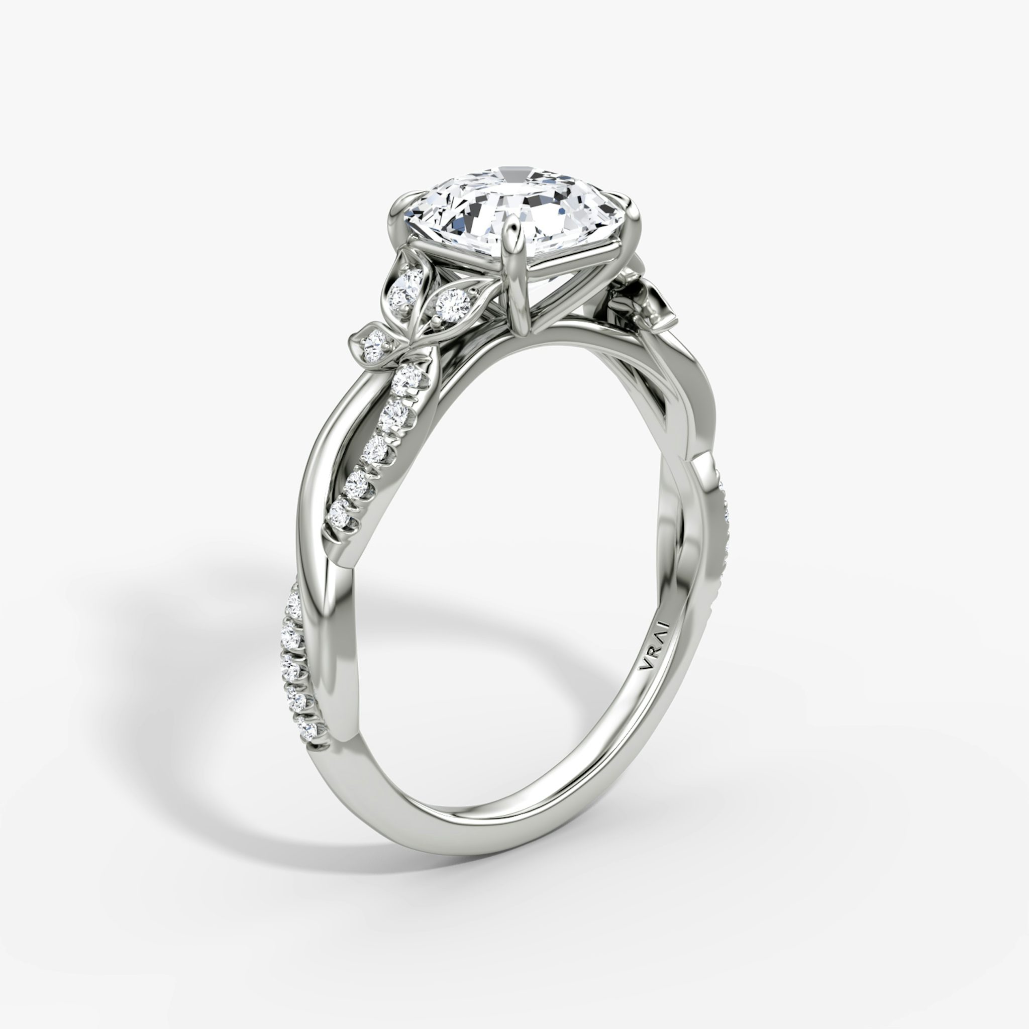 The Twisted Floral | Asscher | Platinum | bandAccent: Pavé | diamondOrientation: vertical | caratWeight: other