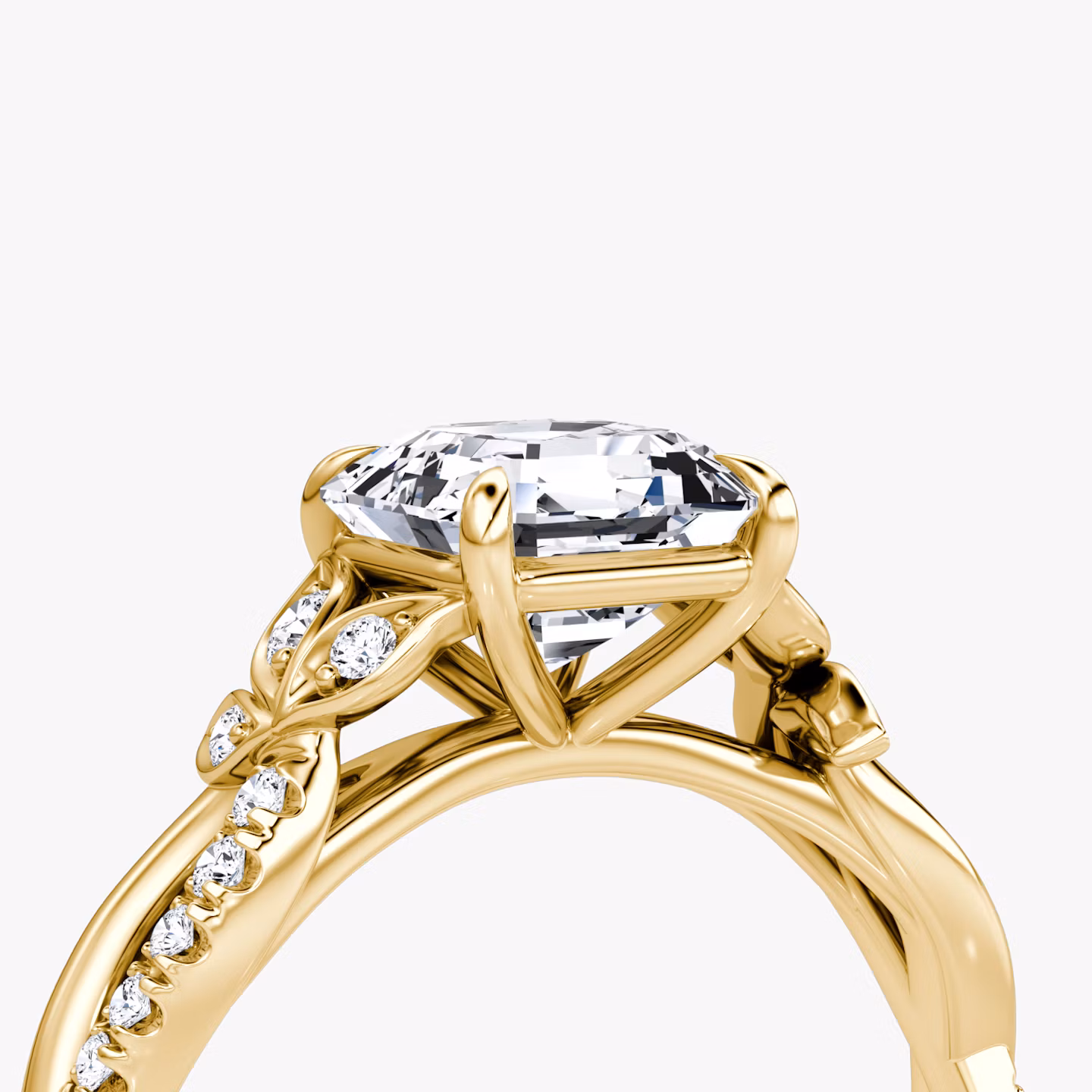 The Twisted Floral | Asscher | 18k | Yellow Gold | bandAccent: Pavé | diamondOrientation: vertical | caratWeight: other
