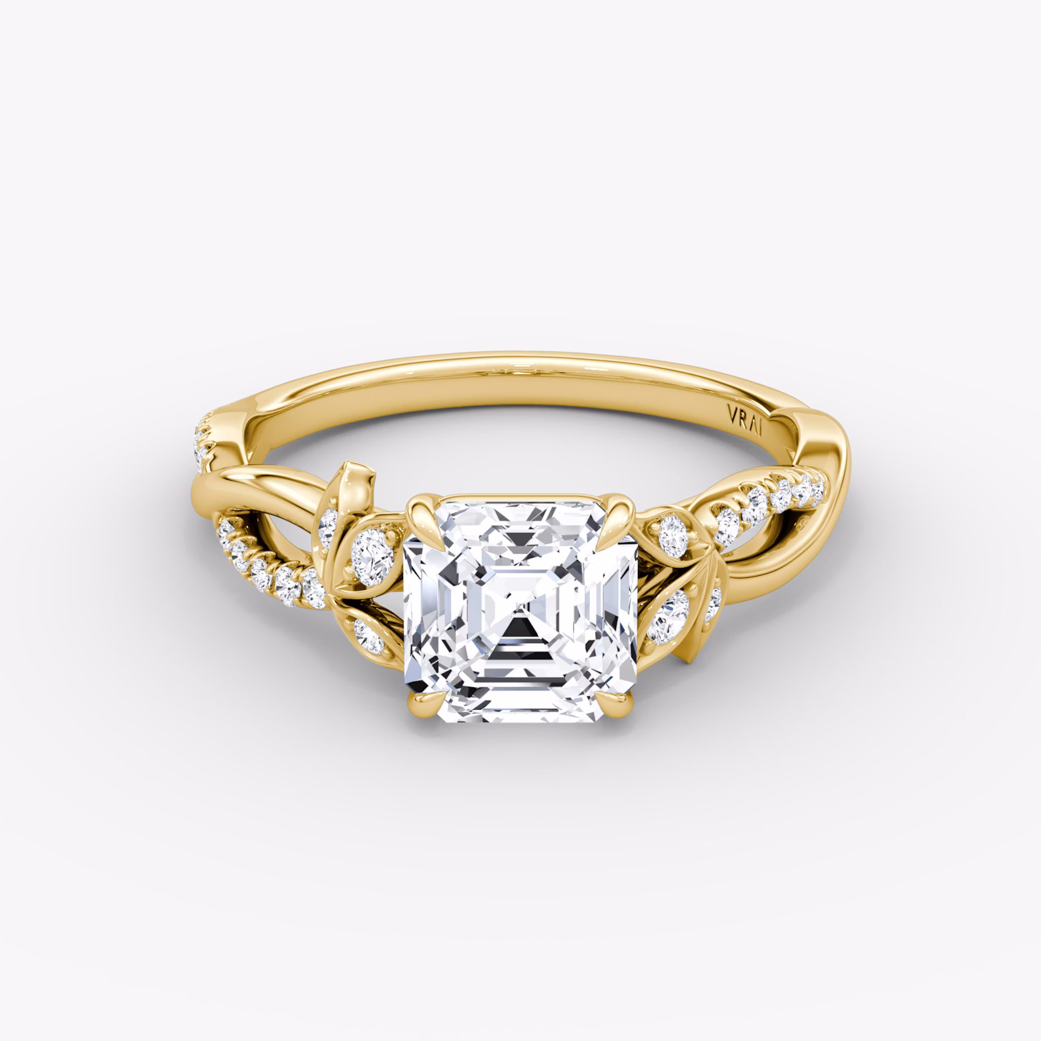 The Twisted Floral | Asscher | 18k | Yellow Gold | bandAccent: Pavé | diamondOrientation: vertical | caratWeight: other