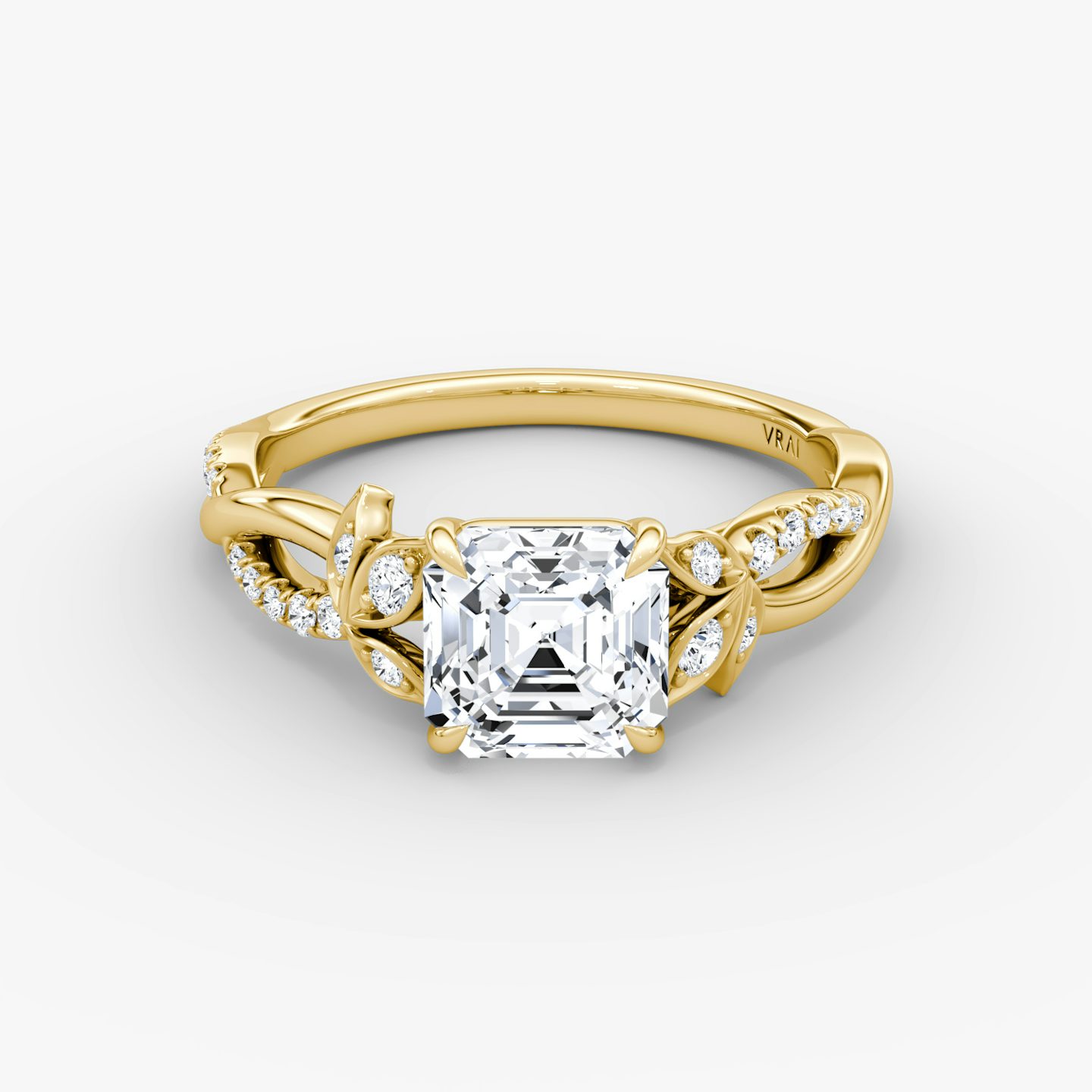 The Twisted Floral | Asscher | 18k | Yellow Gold | bandAccent: Pavé | diamondOrientation: vertical | caratWeight: other