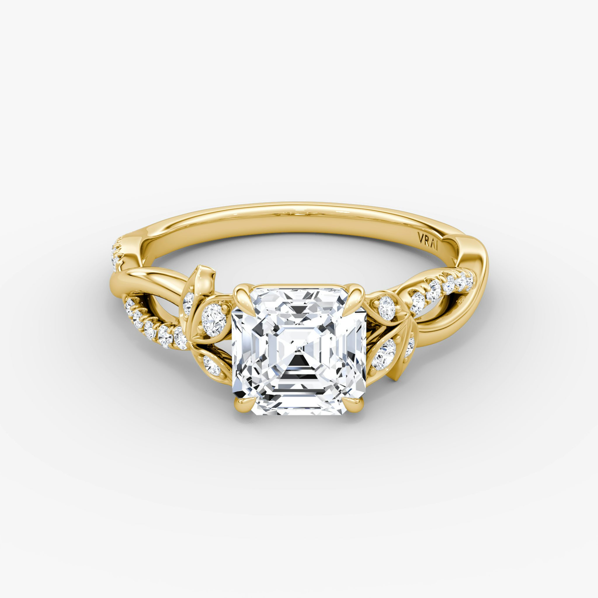 The Twisted Floral | Asscher | 18k | Yellow Gold | bandAccent: Pavé | diamondOrientation: vertical | caratWeight: other