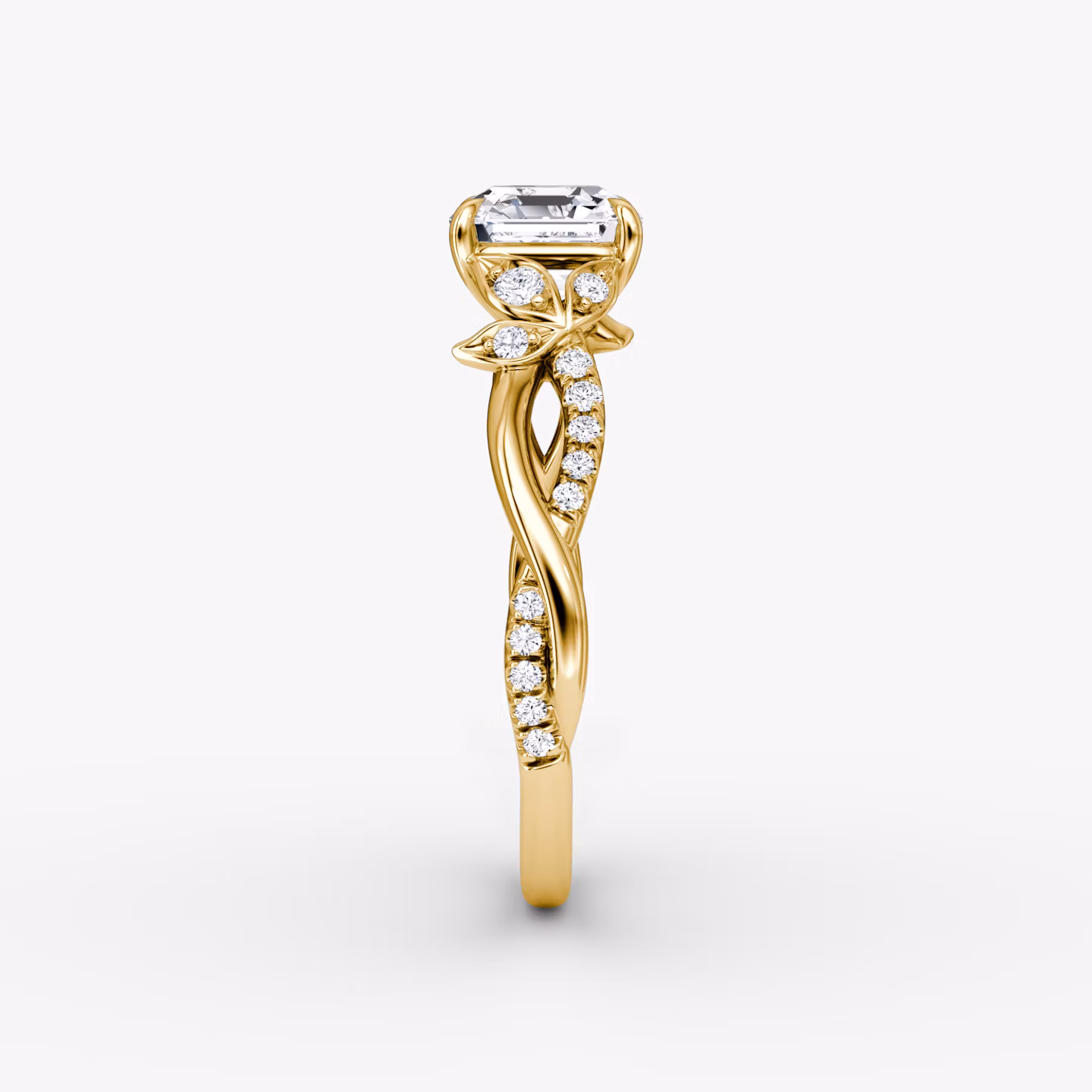 The Twisted Floral | Asscher | 18k | Yellow Gold | bandAccent: Pavé | diamondOrientation: vertical | caratWeight: other