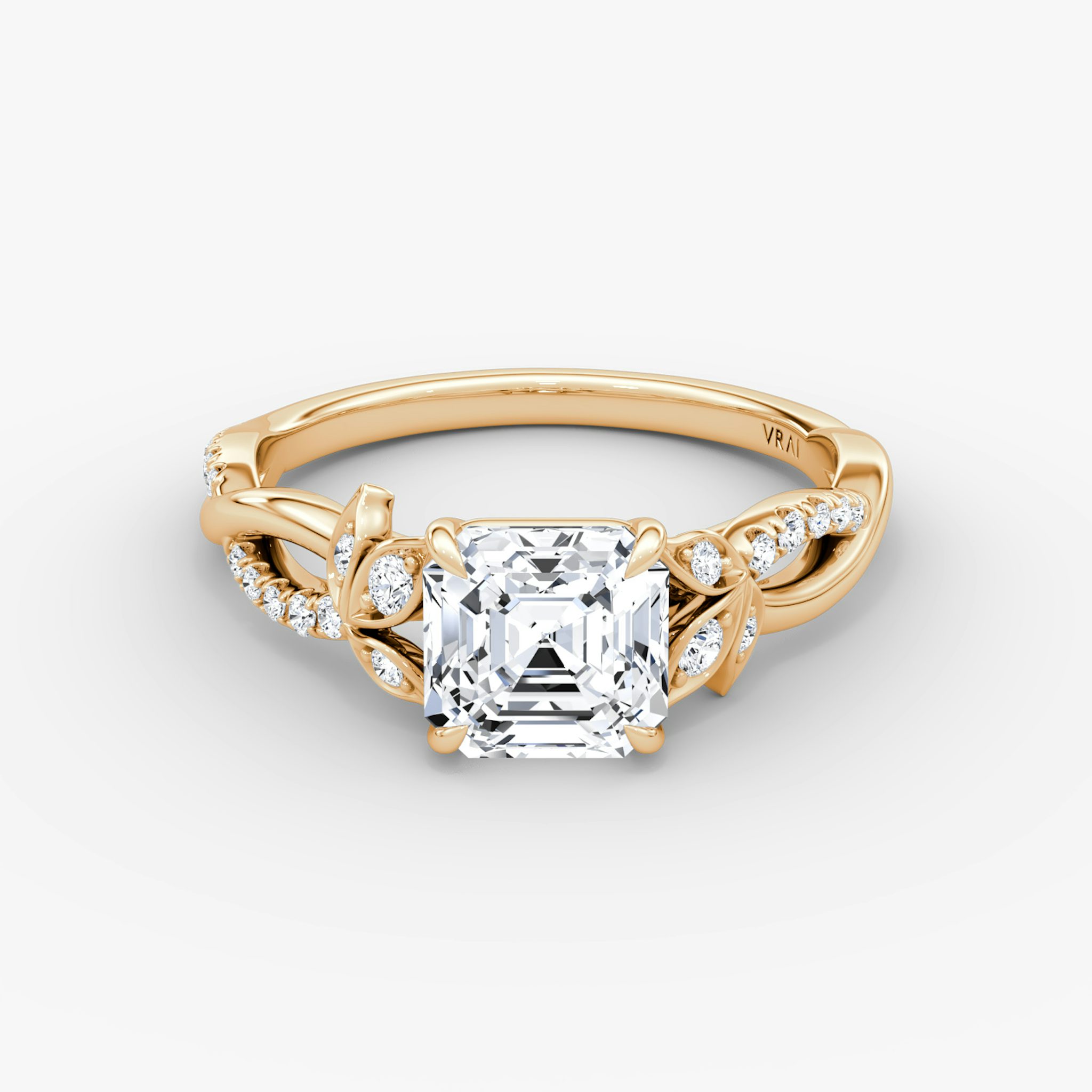 The Twisted Floral | Asscher | 14k | Rose Gold | bandAccent: Pavé | diamondOrientation: vertical | caratWeight: other