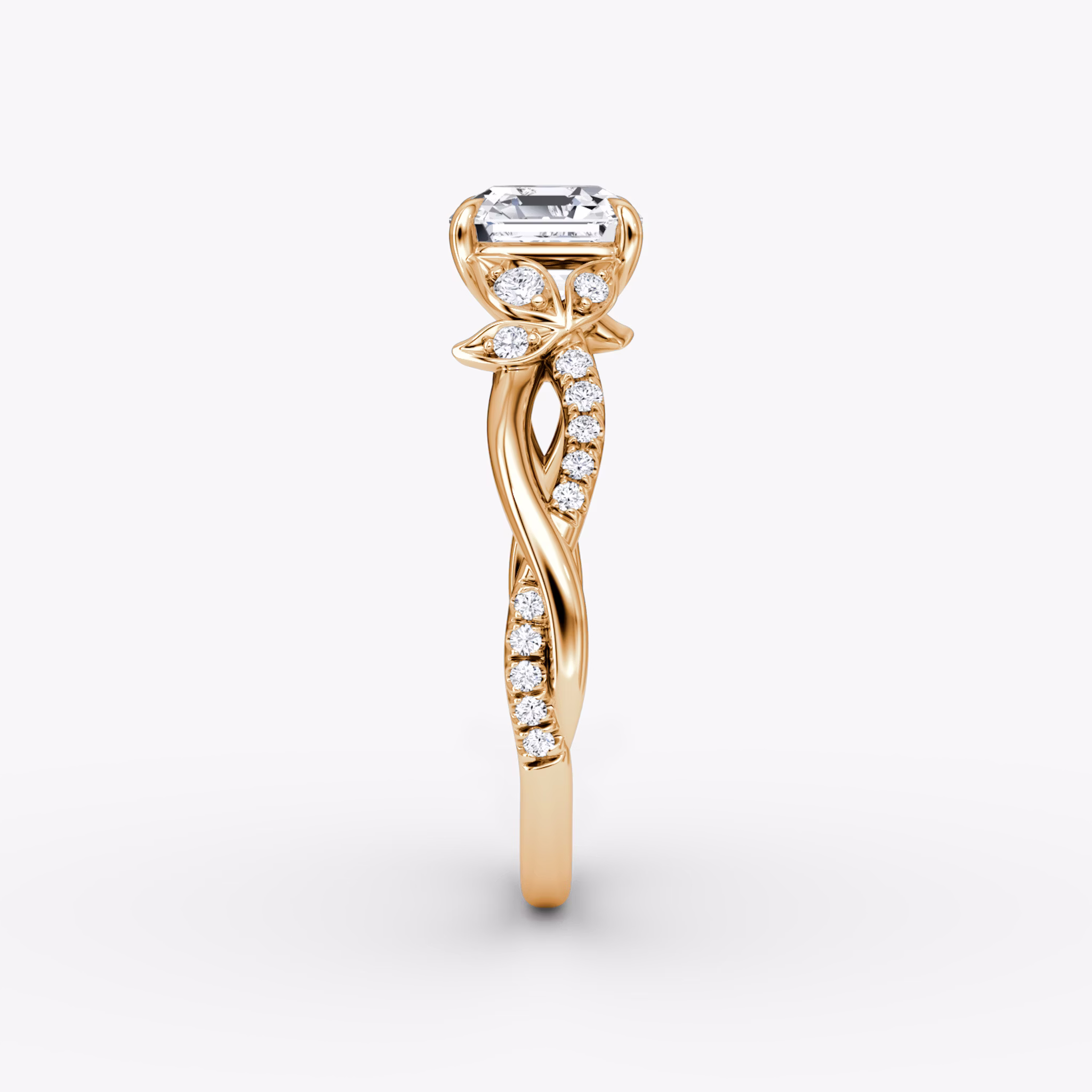 The Twisted Floral | Asscher | 14k | Rose Gold | bandAccent: Pavé | diamondOrientation: vertical | caratWeight: other