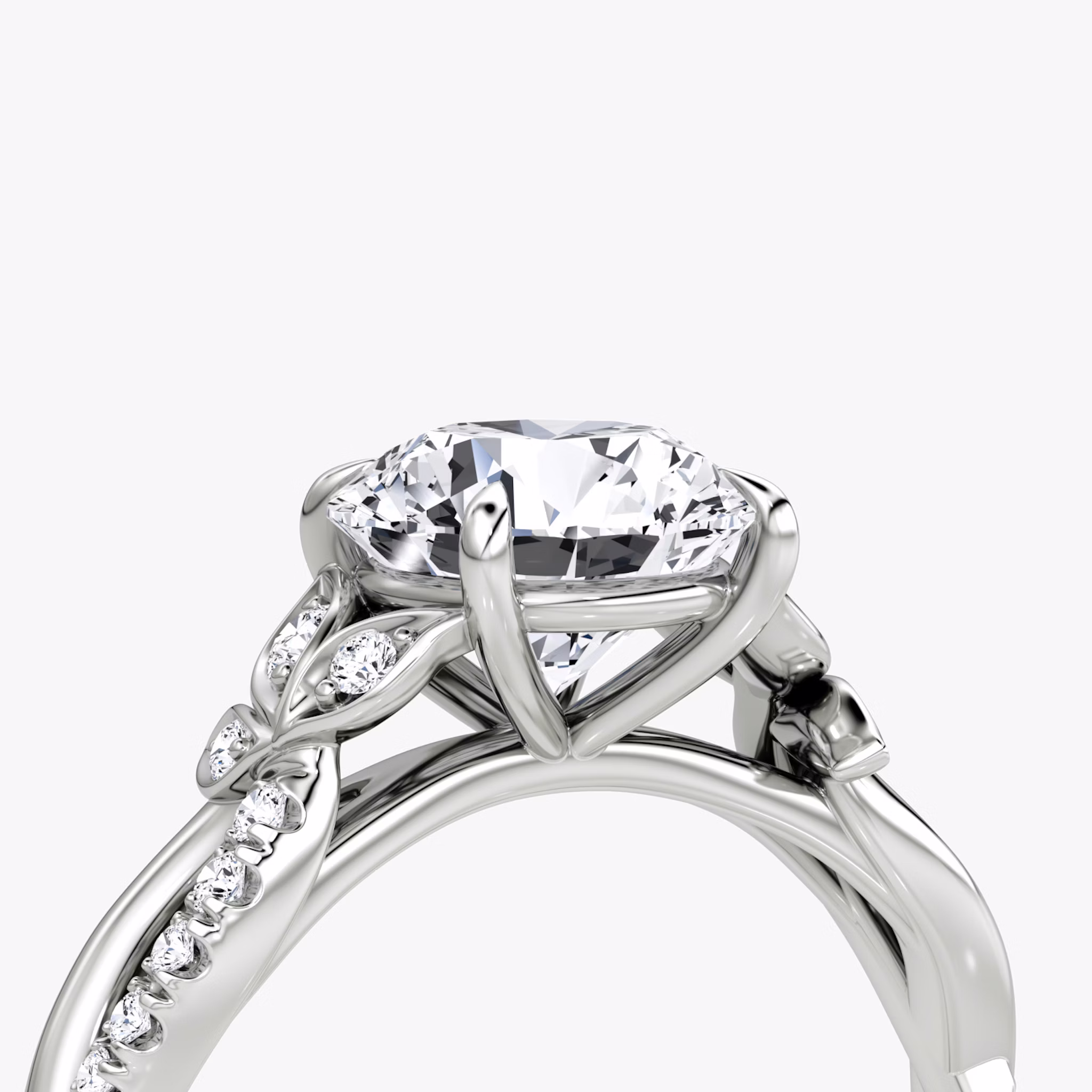 The Twisted Floral | Round Brilliant | Platinum | bandAccent: Pavé | caratWeight: 1.0ct | diamondOrientation: vertical
