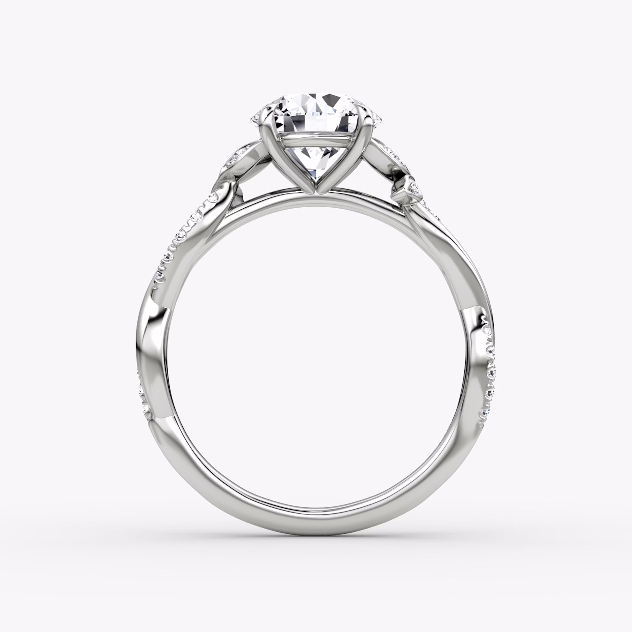 The Twisted Floral | Round Brilliant | Platinum | bandAccent: Pavé | caratWeight: 1.0ct | diamondOrientation: vertical