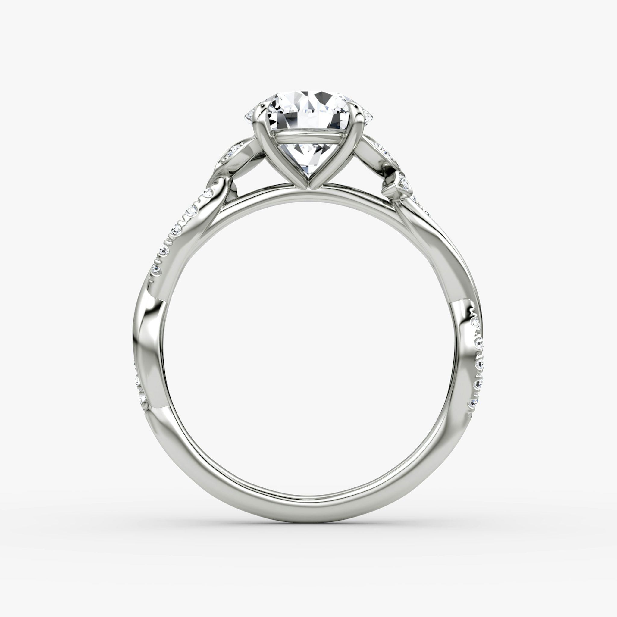 The Twisted Floral | Round Brilliant | Platinum | bandAccent: Pavé | caratWeight: 1.0ct | diamondOrientation: vertical