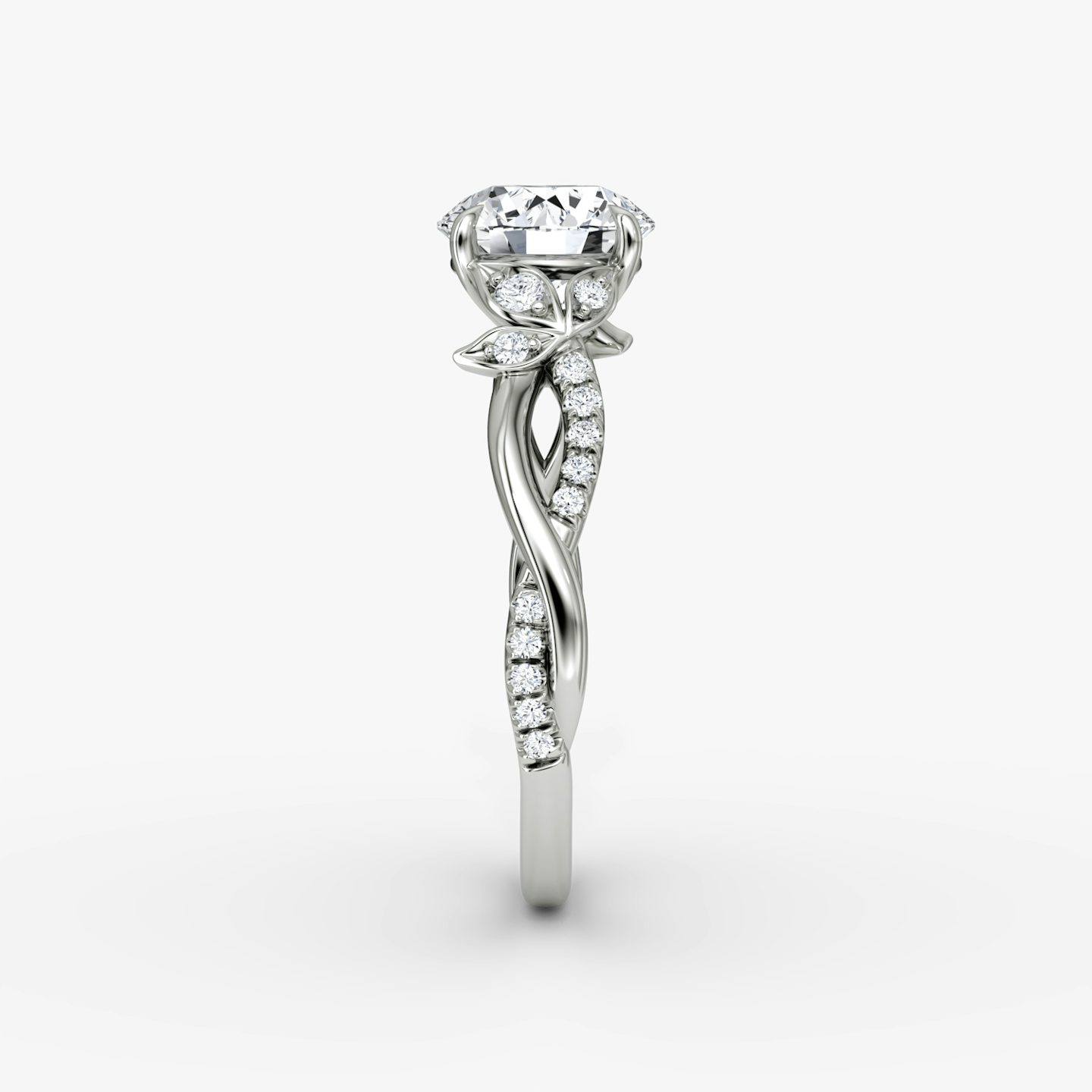 The Twisted Floral | Round Brilliant | Platinum | bandAccent: Pavé | caratWeight: 1.0ct | diamondOrientation: vertical