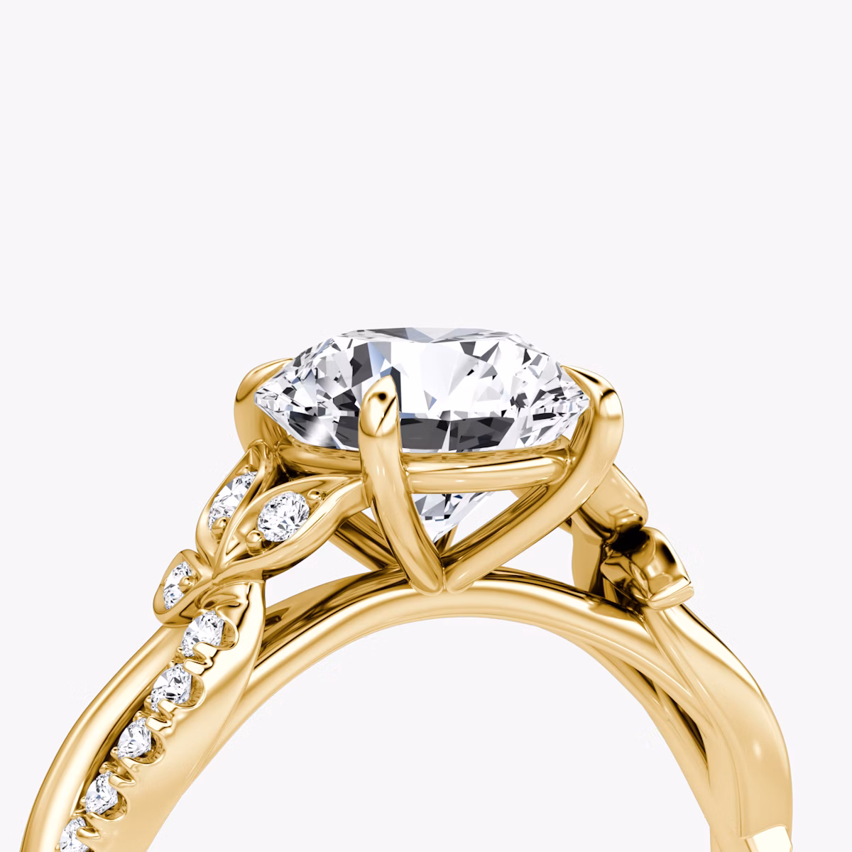 The Twisted Floral | Round Brilliant | 18k | Yellow Gold | bandAccent: Pavé | caratWeight: 2.0ct | diamondOrientation: vertical