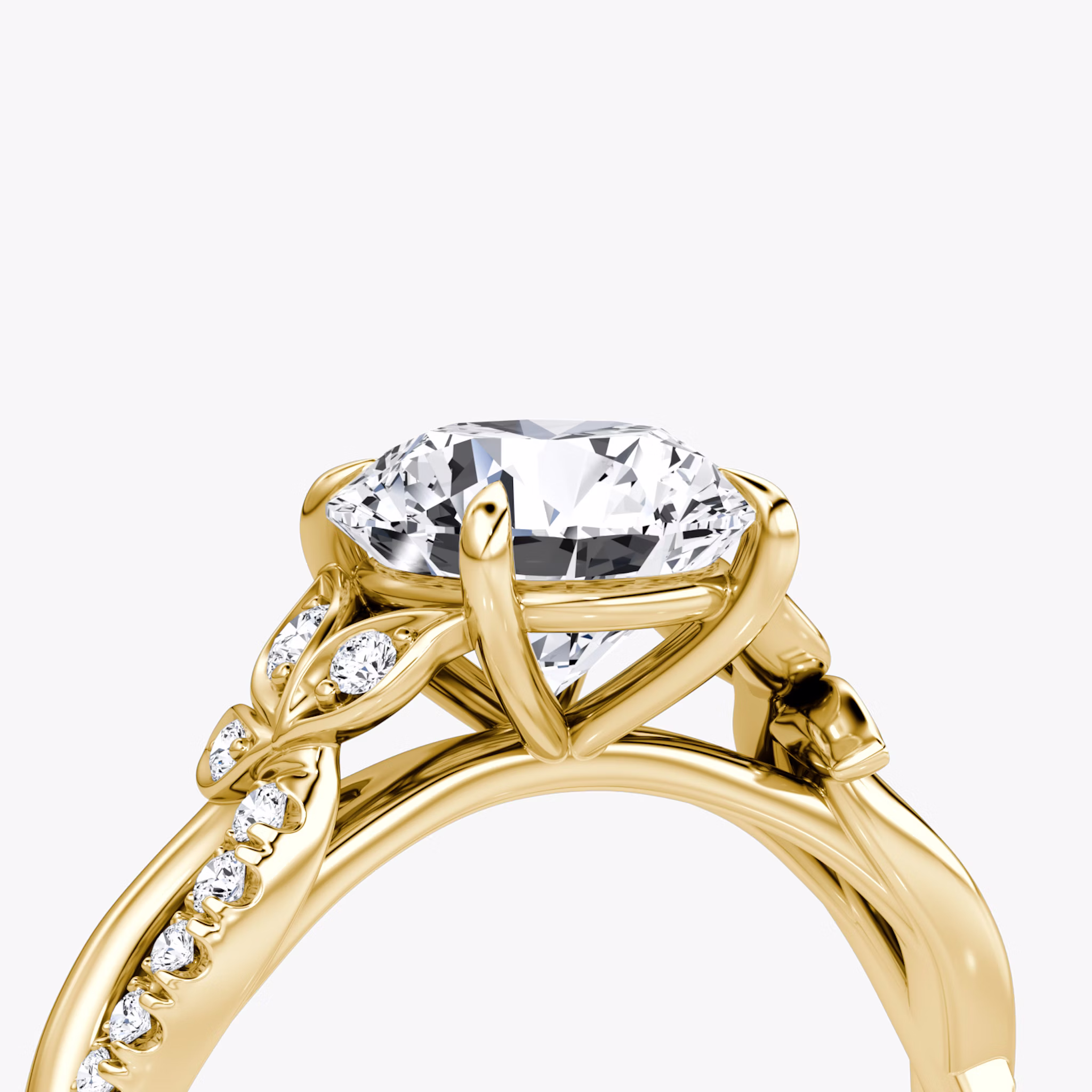 The Twisted Floral | Round Brilliant | 18k | Yellow Gold | bandAccent: Pavé | caratWeight: other | diamondOrientation: vertical