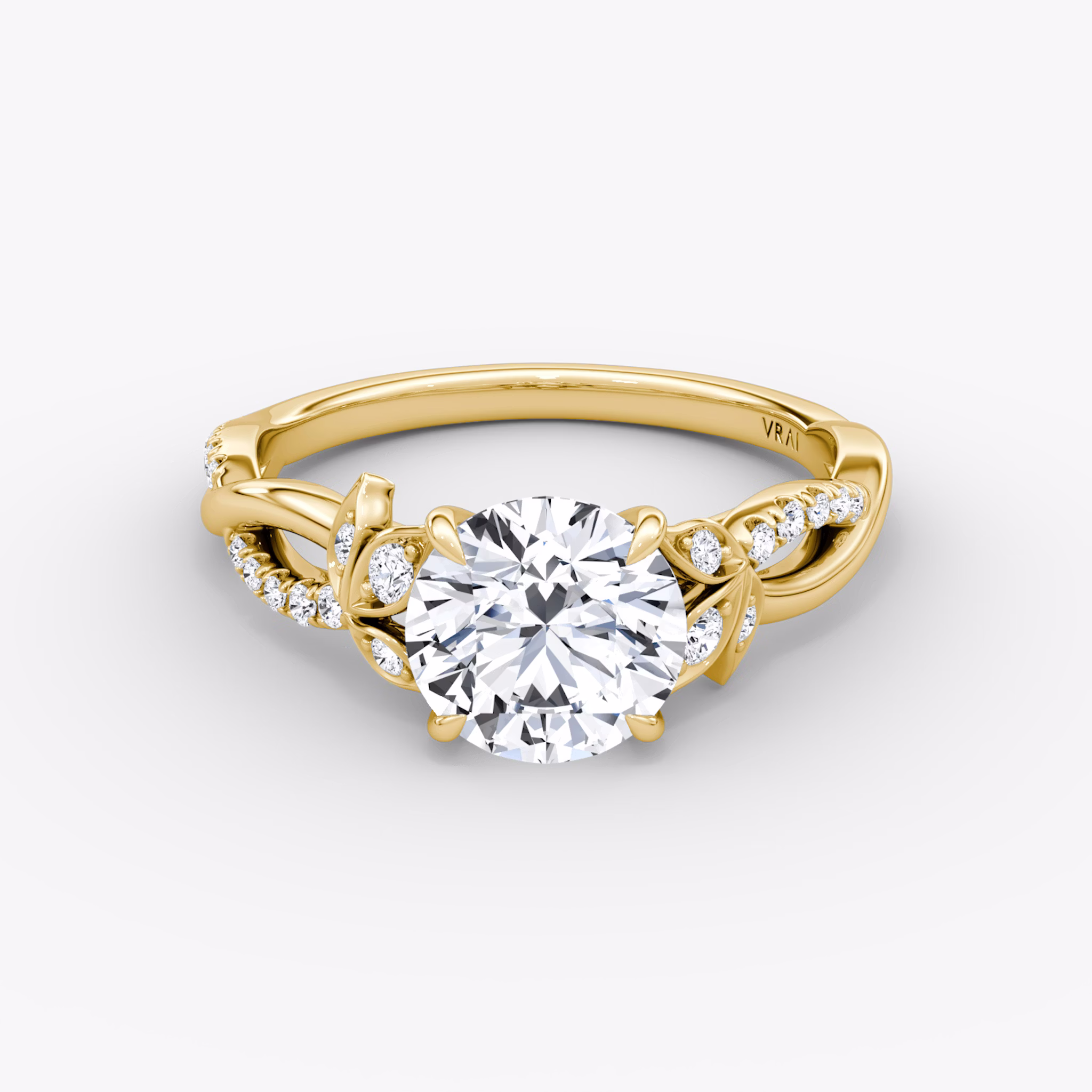 The Twisted Floral | Round Brilliant | 18k | Yellow Gold | bandAccent: Pavé | caratWeight: other | diamondOrientation: vertical