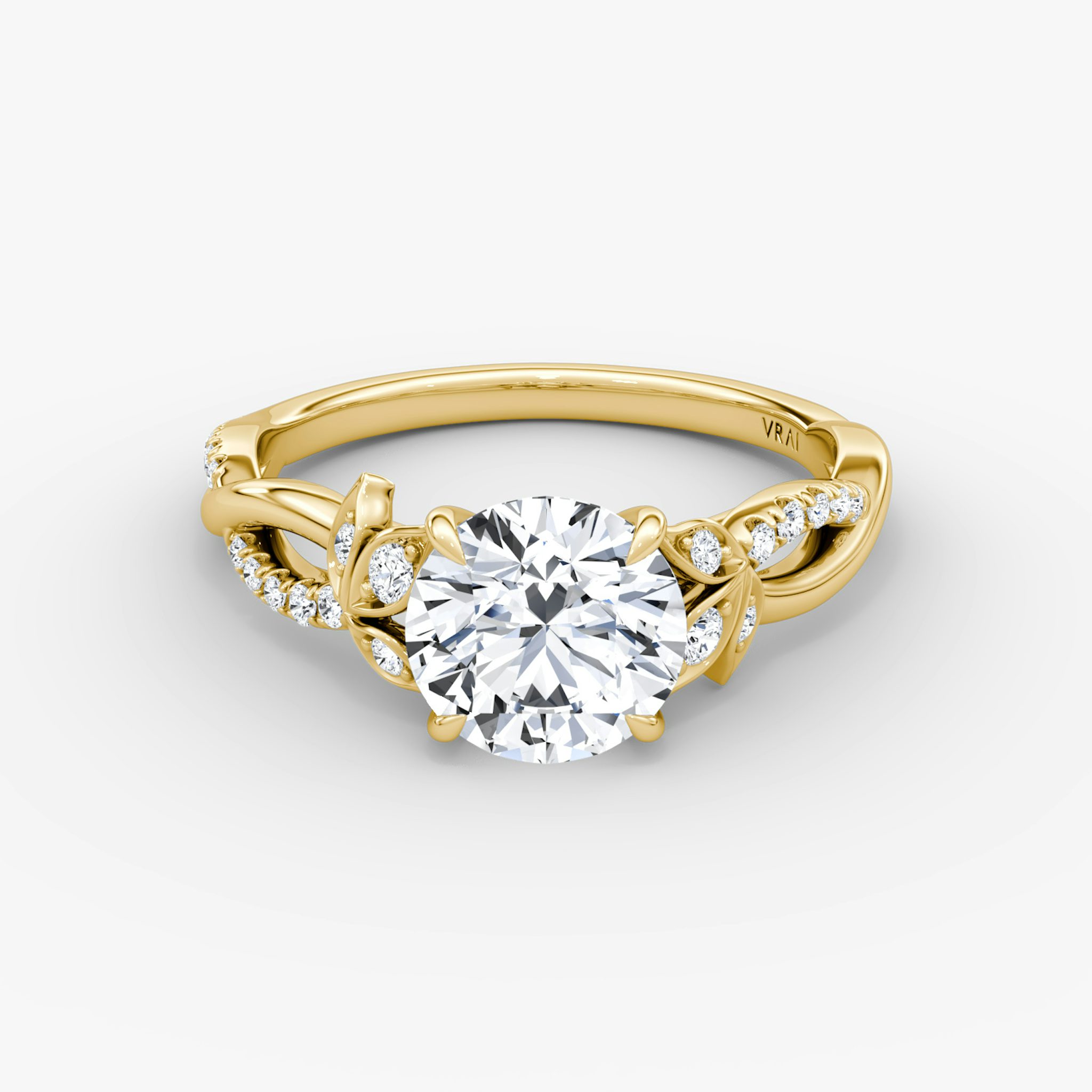 The Twisted Floral | Round Brilliant | 18k | Yellow Gold | bandAccent: Pavé | caratWeight: other | diamondOrientation: vertical