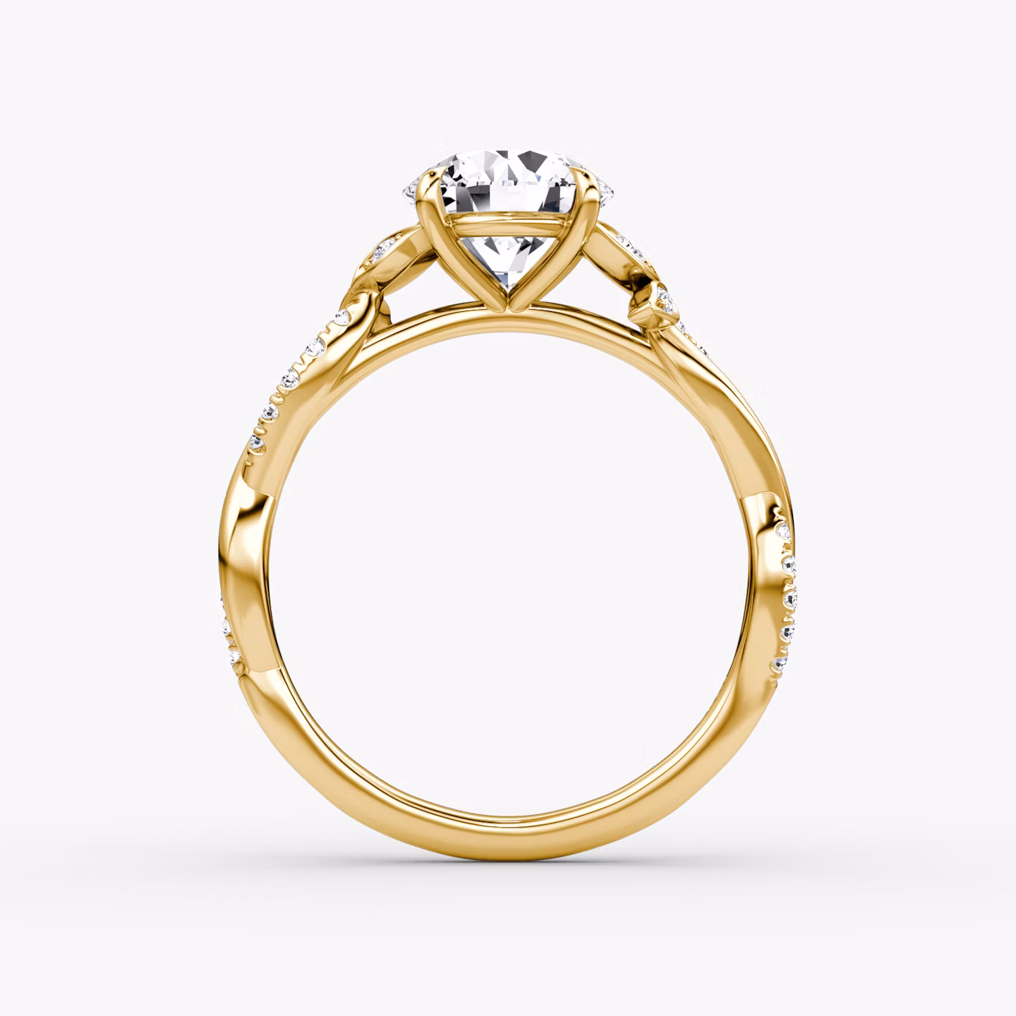 The Twisted Floral | Round Brilliant | 18k | Yellow Gold | bandAccent: Pavé | caratWeight: 1.5ct | diamondOrientation: vertical