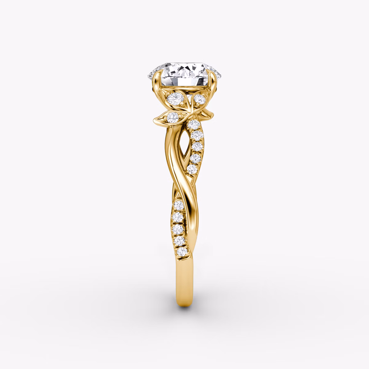The Twisted Floral | Round Brilliant | 18k | Yellow Gold | bandAccent: Pavé | caratWeight: 2.0ct | diamondOrientation: vertical