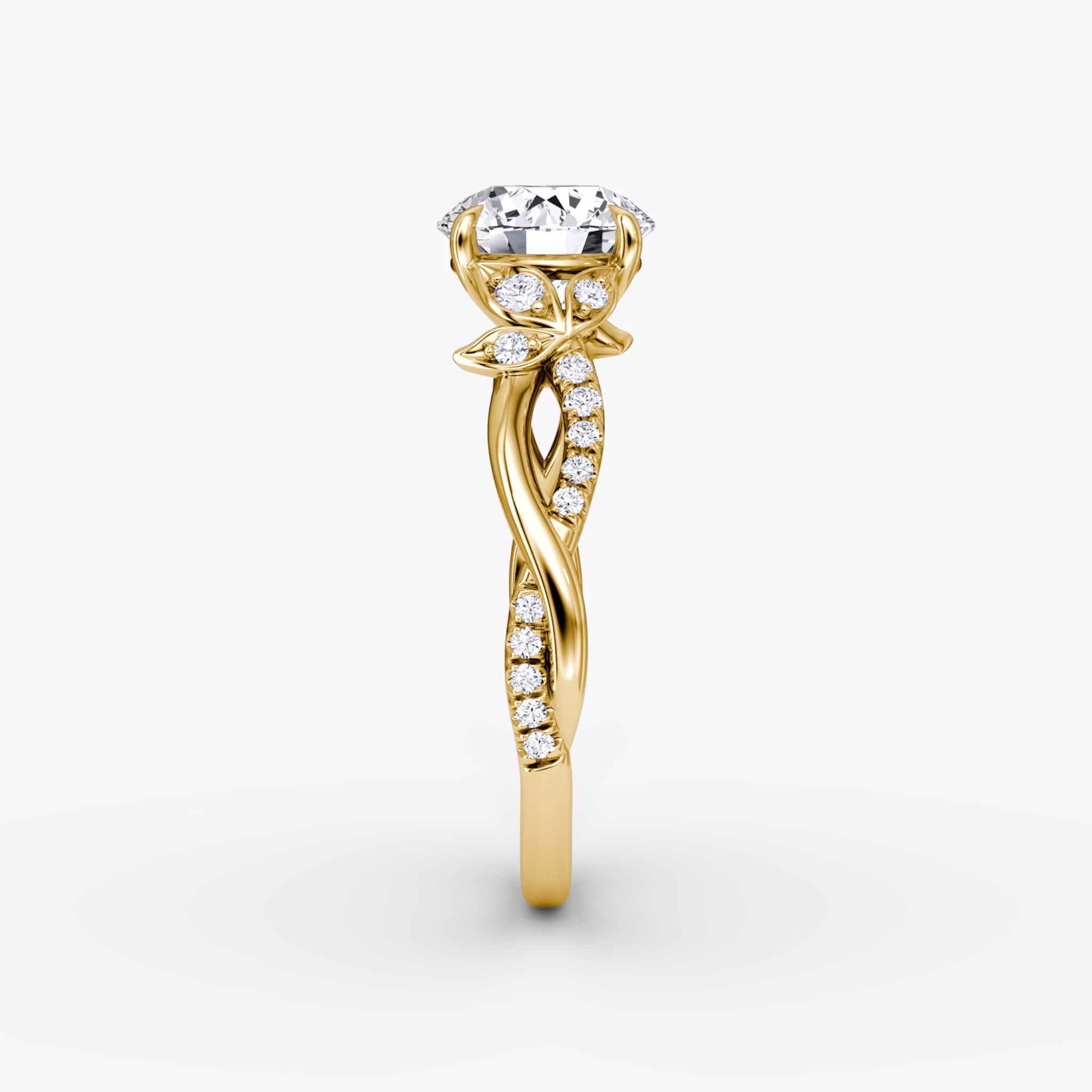 The Twisted Floral | Round Brilliant | 18k | Yellow Gold | bandAccent: Pavé | caratWeight: other | diamondOrientation: vertical