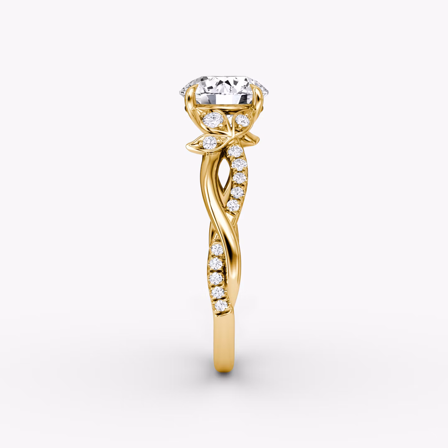 The Twisted Floral | Round Brilliant | 18k | Yellow Gold | bandAccent: Pavé | caratWeight: 1.5ct | diamondOrientation: vertical