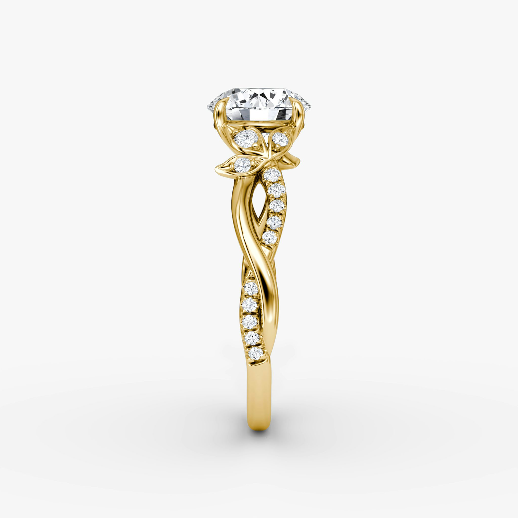 The Twisted Floral | Round Brilliant | 18k | Yellow Gold | bandAccent: Pavé | caratWeight: other | diamondOrientation: vertical