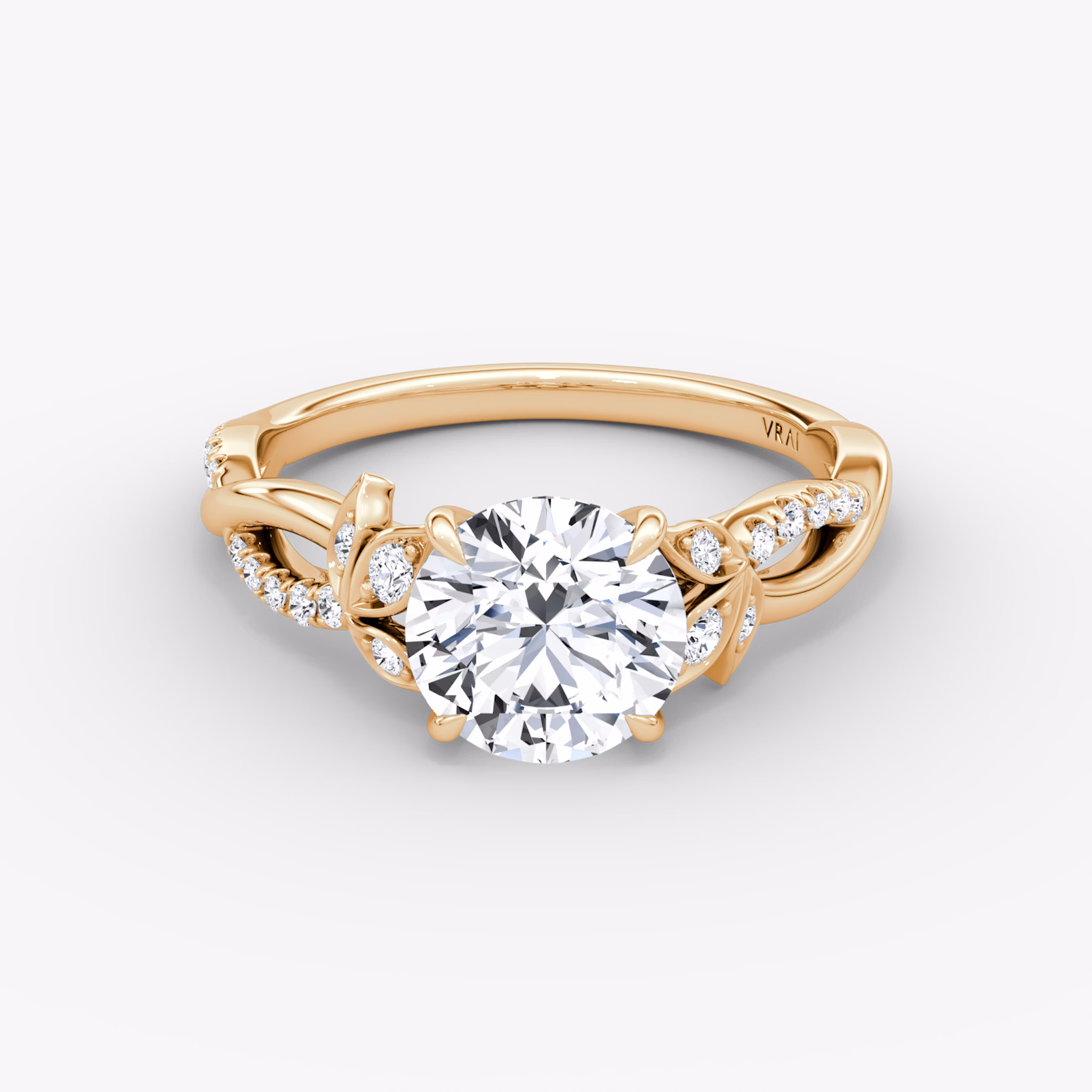 The Twisted Floral | Round Brilliant | 14k | Rose Gold | bandAccent: Pavé | caratWeight: other | diamondOrientation: vertical